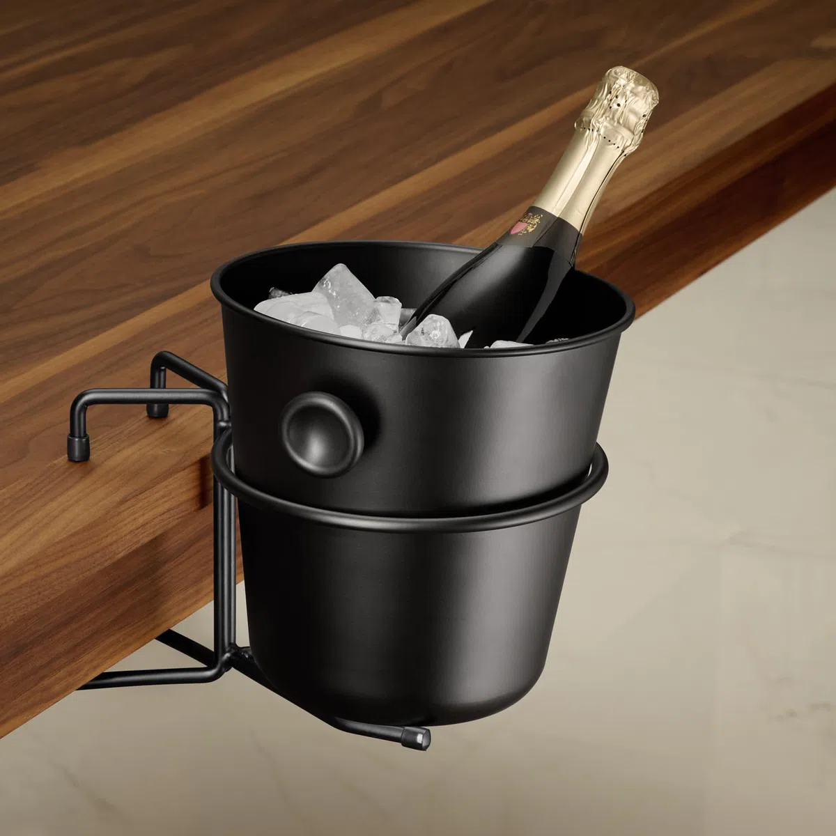 APS 30328 - Supporto da tavolo per champagne, in metallo nero, adatto per refrigeratori di spumante, diametro anello (interno), 18 cm, piedini antiscivolo