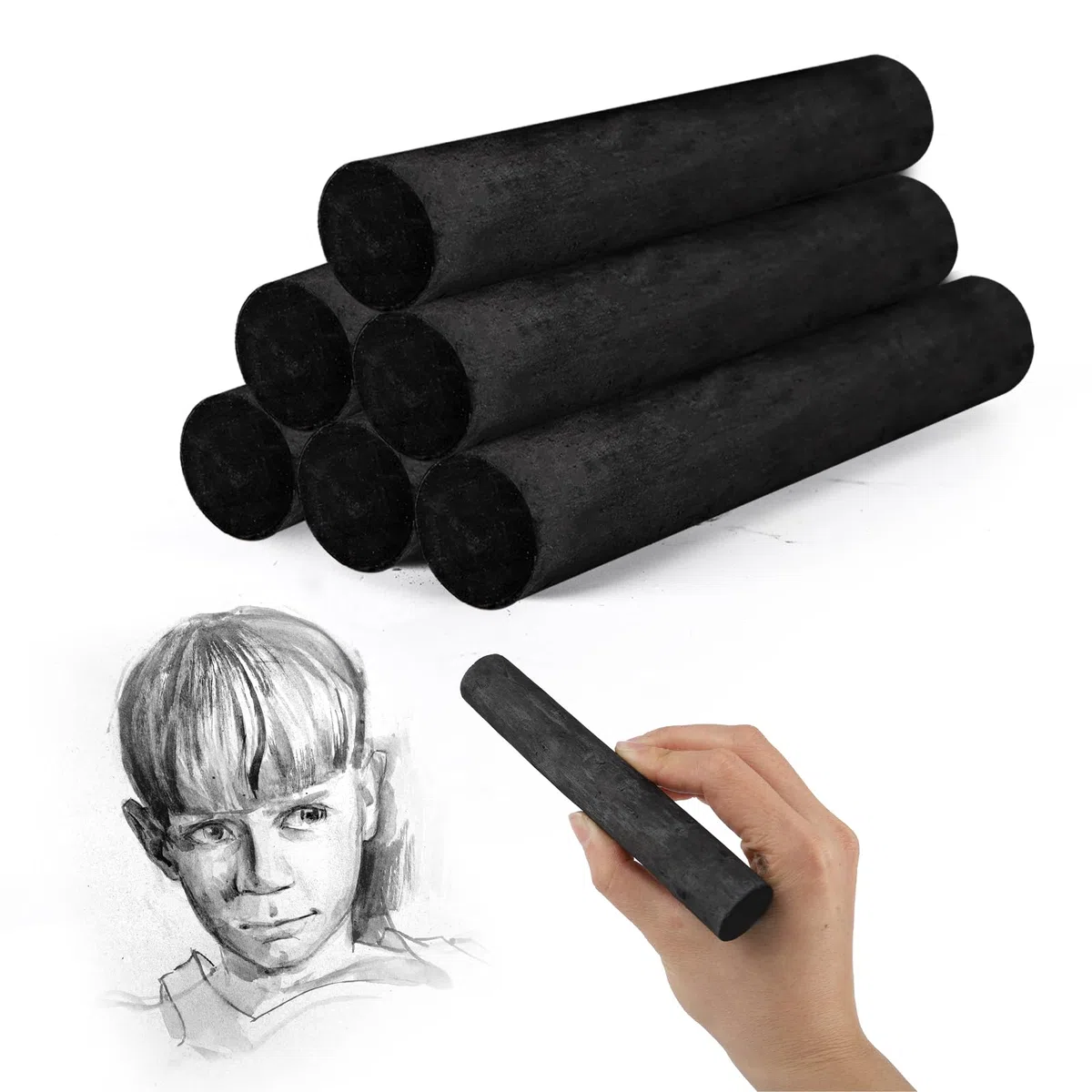6 bastoncini di carbone di salice nero, 1,6 - 1,9 cm, grandi, morbidi e spessi, per schizzi e artisti