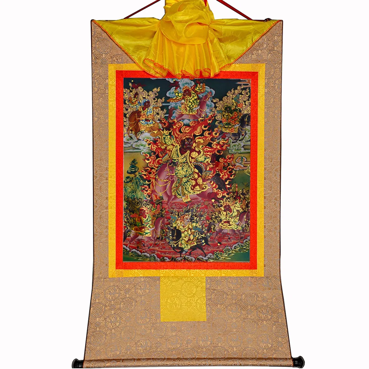 Gandhanra Thangka Tibetano - Tsiu Marpo Thangka - Arazzo di Buddha a Stampa Dorata per Decorazione Zen, Meditazione, Rilassamento Spirituale e Pace