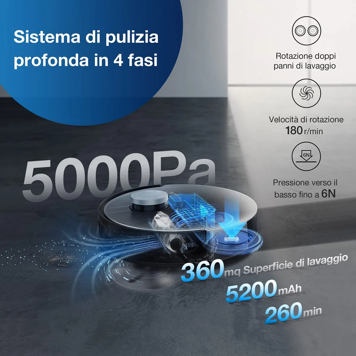 ECOVACS DEEBOT X1 OMNI, Robot Aspirapolvere con Funzione Lavaggio, Stazione di Pulizia Multifunzionale, Autopulizia Automatica, 5000pa, Rilevamento Ostacoli 3D, Batteria 260min, Assistente Vocale Yiko