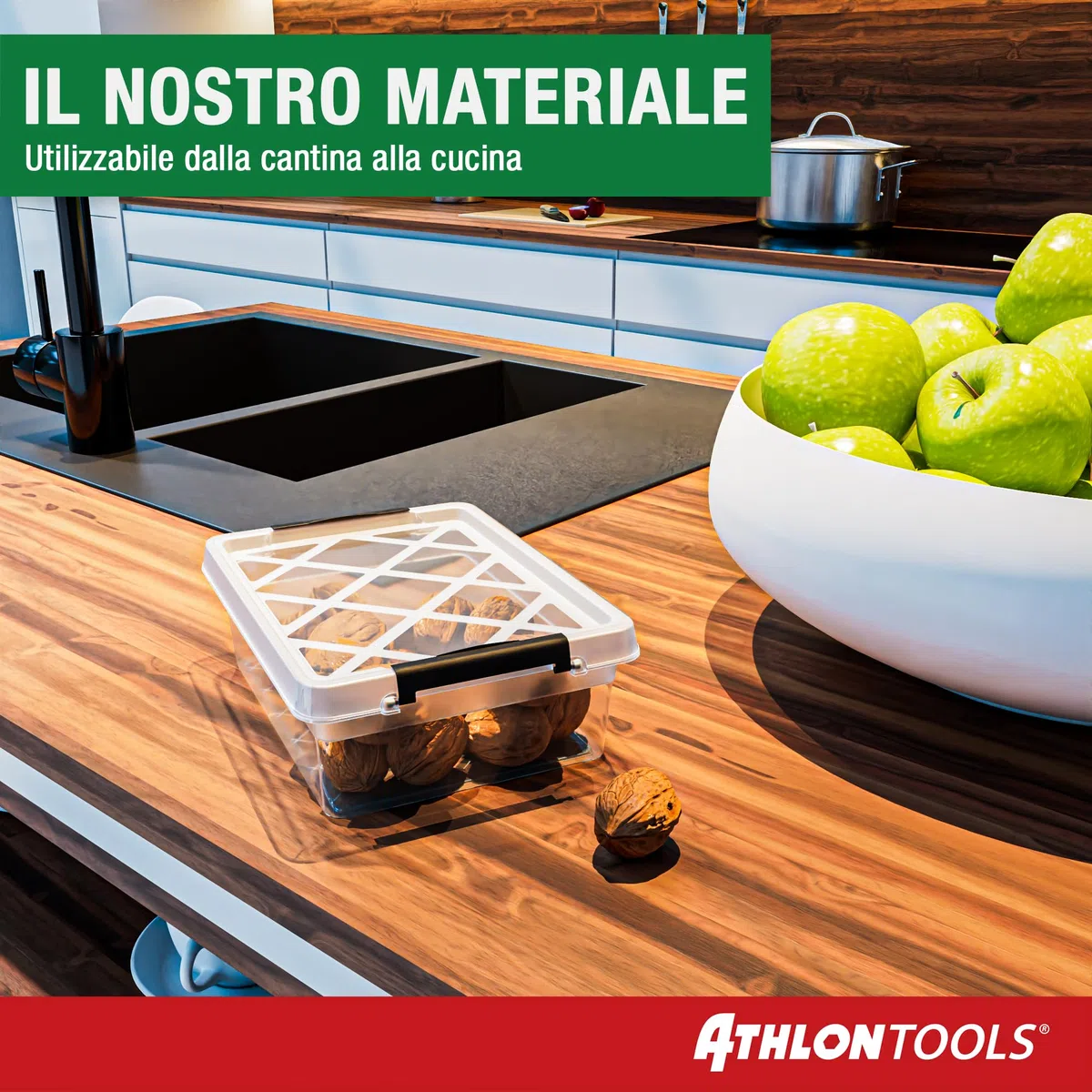 ATHLON TOOLS Set di 10 contenitori da 2L con coperchio – 100% materiale vergine – trasparenti – senza BPA – contenitori impilabili – clip di chiusura grigie – quasi ermetici – organizer