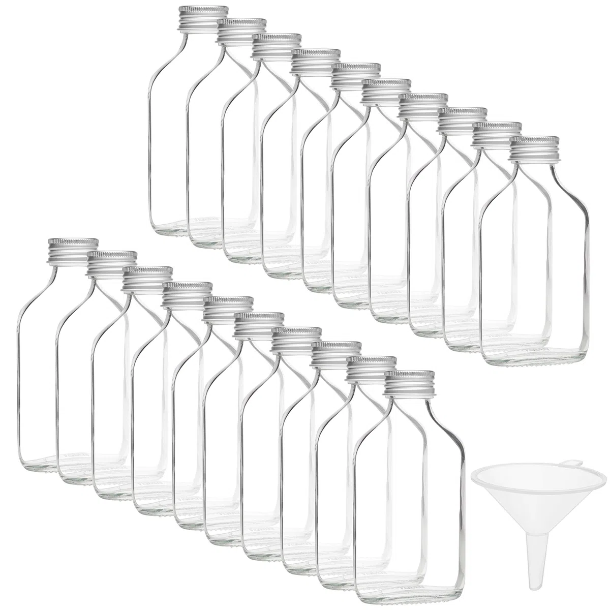 BELLE VOUS Bottigliette Vetro 100 ml Tappi a Vite Argentati e Imbuto (20pz) - Bottigliette Vetro per Liquori - Bottiglie Mignon Feste e Bottiglie Bomboniere per Alcol, Grappa, Whisky, Shots e Liquori