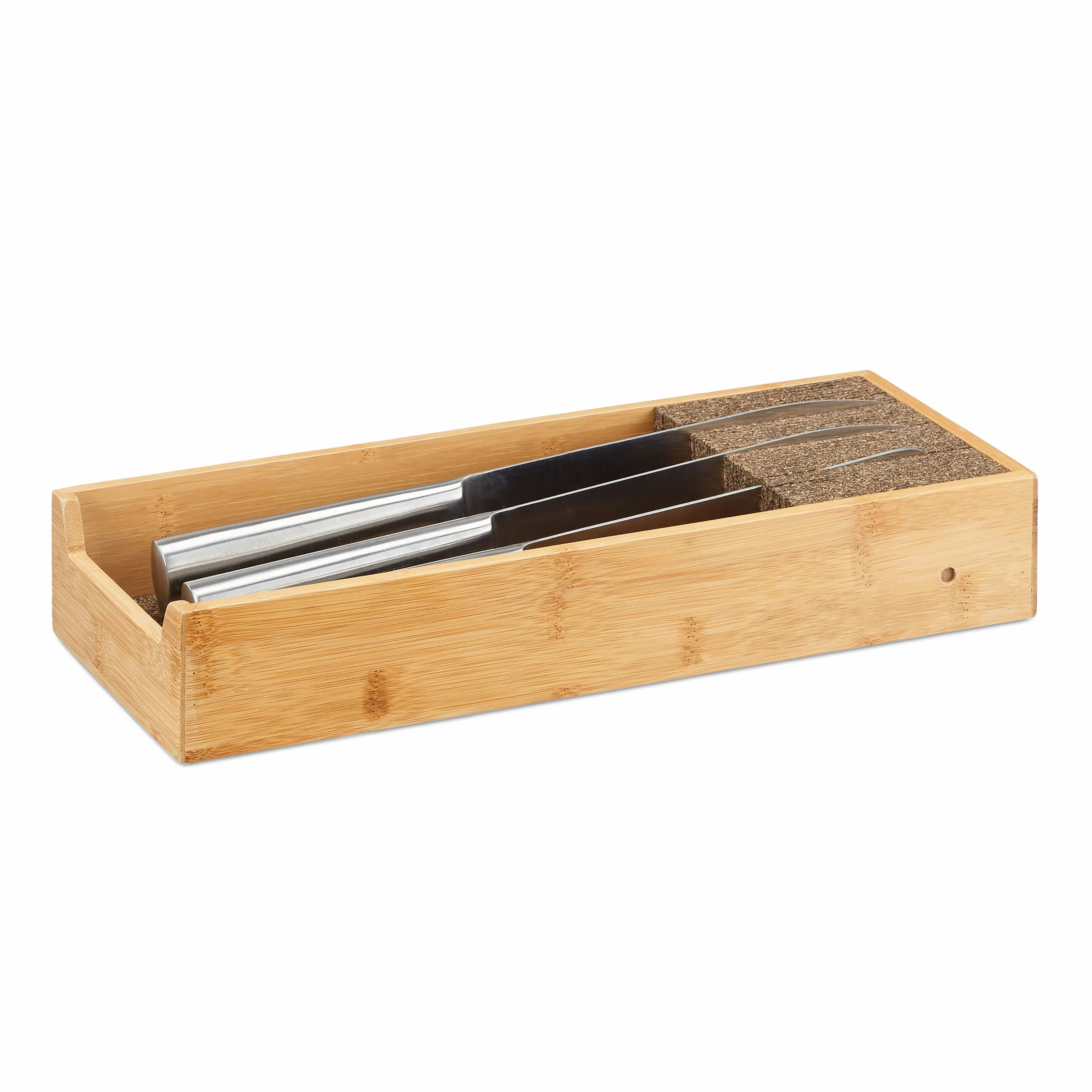 Relaxdays Ceppo porta-coltelli in bambù portaposate da cassetto organizer cassetti HLP: 6,5x38x15,5 cm colore naturale