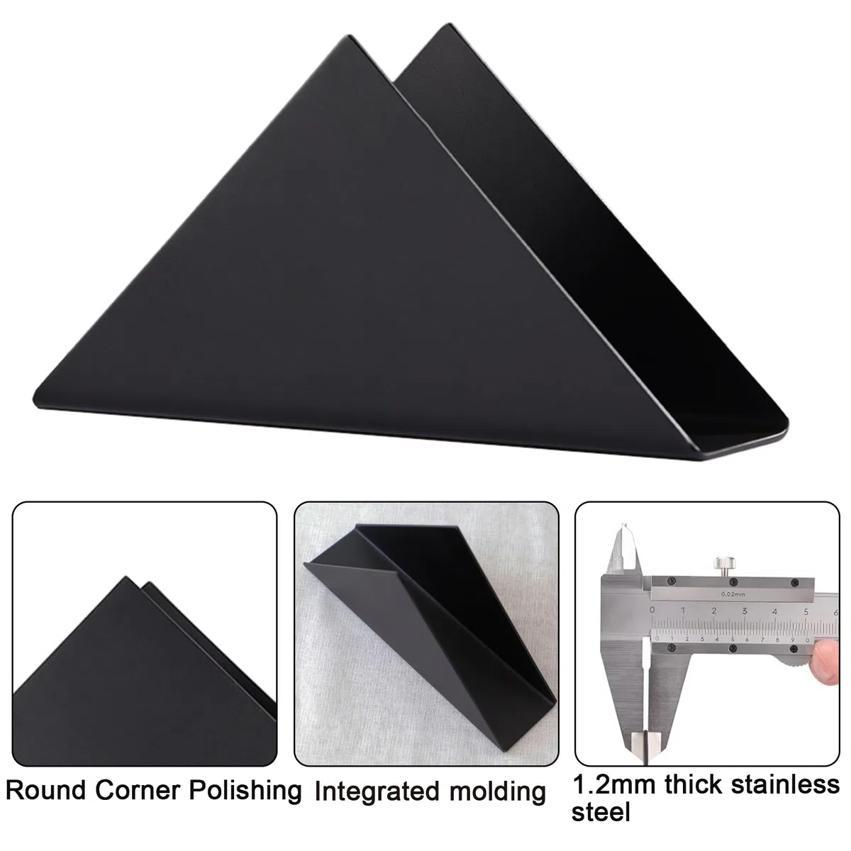 FAELNK Portatovaglioli in Acciaio Inox 2 pezzi Porta Tovaglioli in metallo Portatovaglioli Verticale Design Triangolare per Piani Cucina Tavoli da Pranzo Tavoli da Picnic Cucina Bar Nero