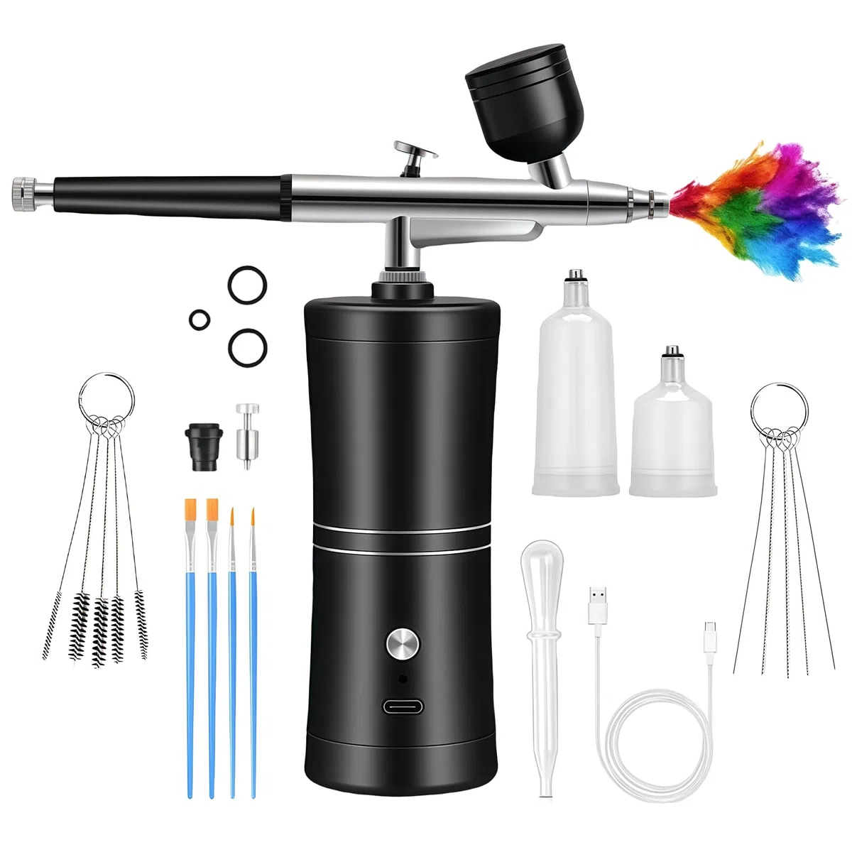 AirBrush Set con compressore: pistola aerografo manuale multi funzione, aerografo portatile ricaricabile per trucco, nail design, decorazione torta, modellazione tatuaggio e pittura modello