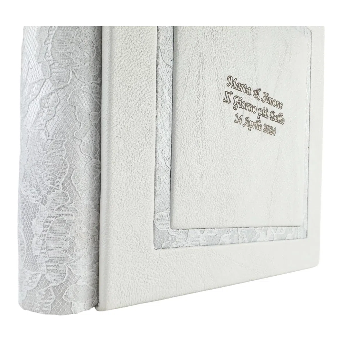 Album fotografico - Giove Double - produzione artigianale in similpelle, personalizzabile con incisione. classico con velina, Matrimonio, Compleanno, Regalo, Wedding, Anniversario (Bianco/Macramè)