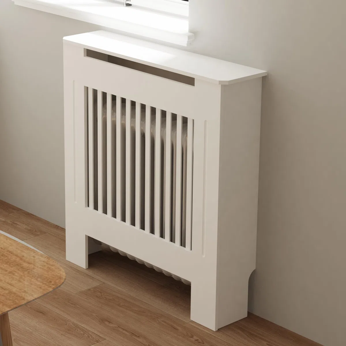 FATIVO Copritermosifone Legno Bianco MDF, 71Lx17Px100A cm Dimensioni interne, Copri Termosifone Moderno Mensola Copriradiatore Taglia Piccola