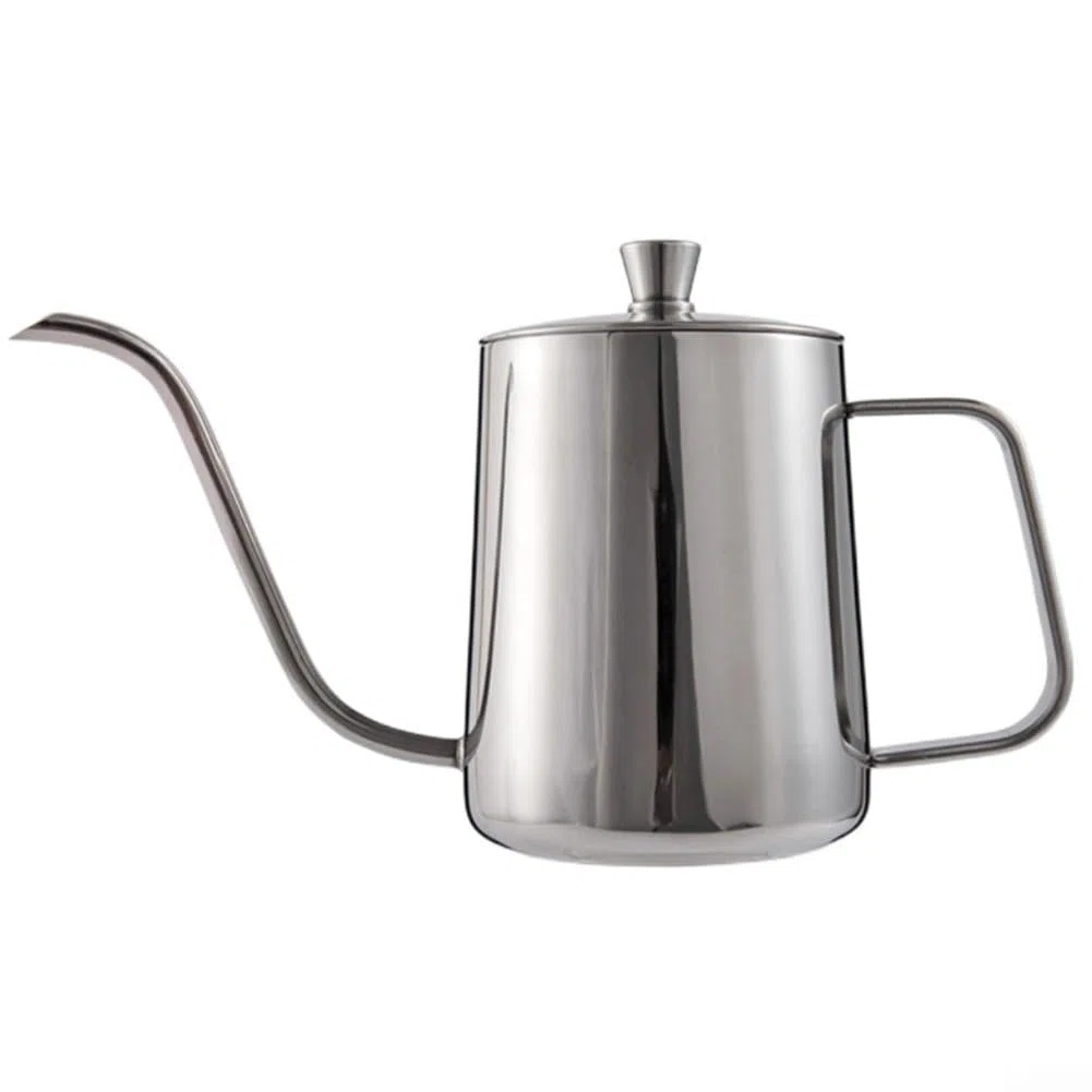 Caffettiere a collo di cigno, bollitore a collo di cigno in acciaio , con beccuccio stretto (argento, 600 ml)