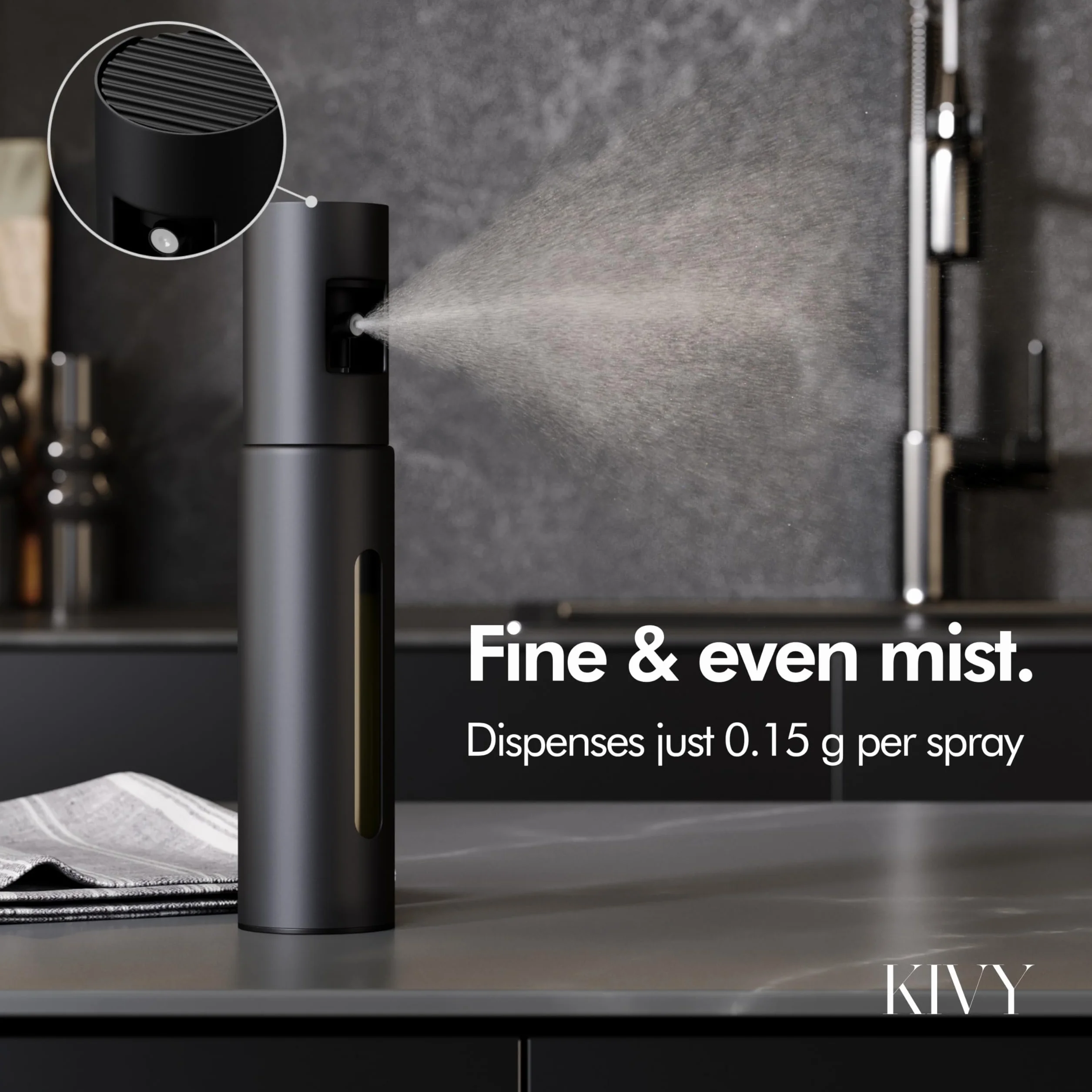 KIVY Spruzzatore di Olio in Vetro per Cucina – Bottiglia Spray Precisa per Olio e Aceto – Bottiglia Spray con Imbuto – Perfetta per Cucinare e Friggitrice ad Aria (Nero)