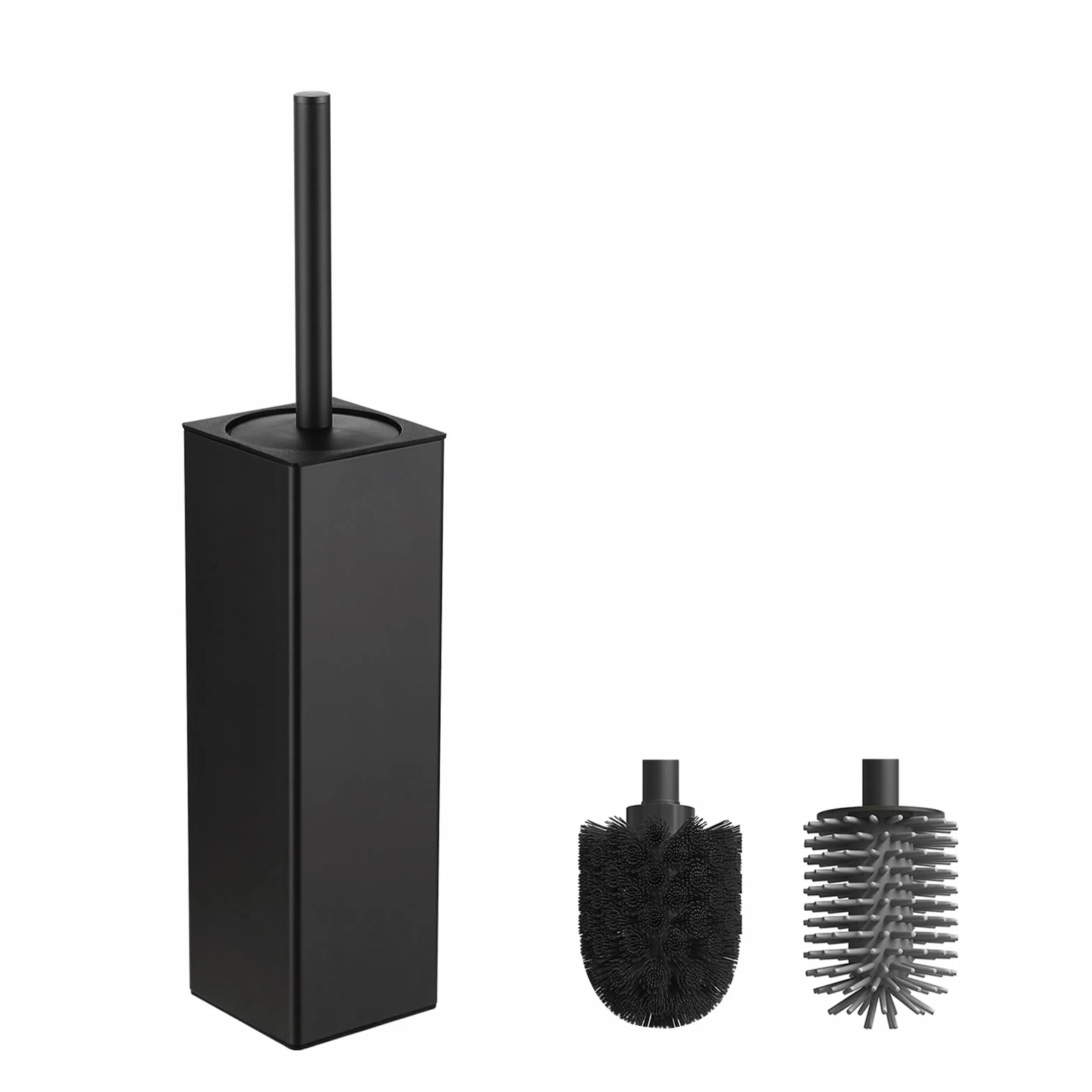 BVL Nero Scopino per WC, Scovolino WC in Silicone Morbido che Include 2 Teste di Spazzola per il Bagno, Scopino in Metallo