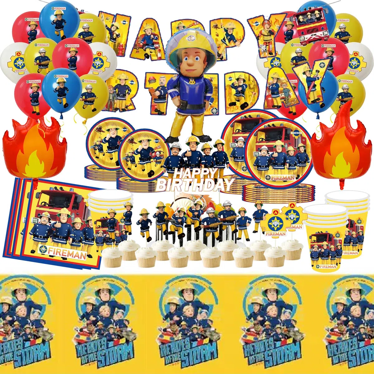 Set Stoviglie Compleanno Pompieri,Decorazioni Festa Pompieri Compleanno, Include Tovaglia, Piatti Carta, Striscione, Decorazioni Compleanno per 10 persone