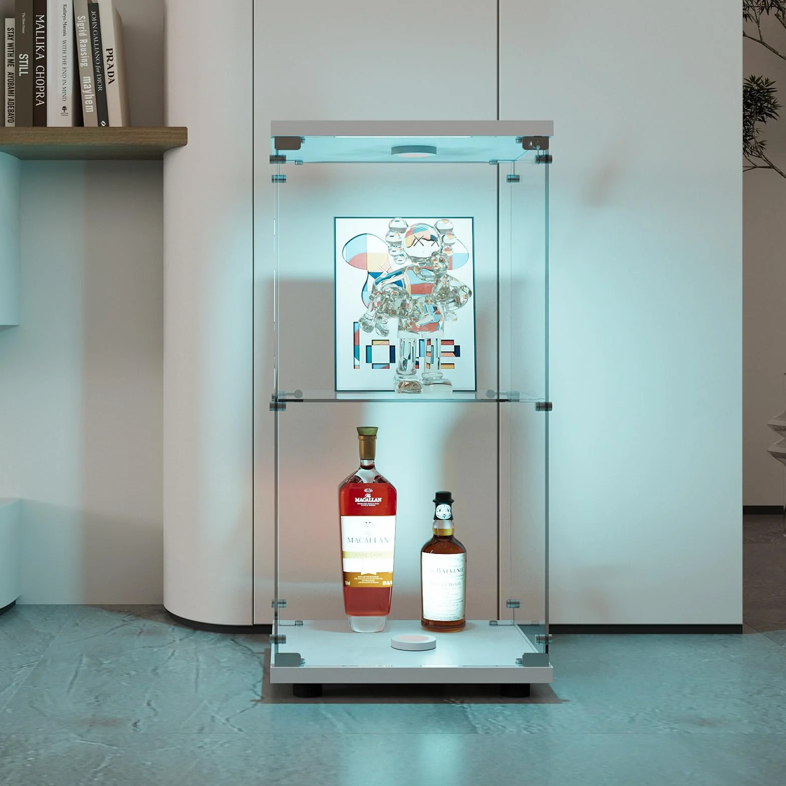 Vetrina in vetro, vetrina da collezione con LED, vetrina temperata moderna in vetro a 2 strati con serrature, trasparente vetrine su base per soggiorno, camera da letto, 40 x 36 x 86 cm (bianco)