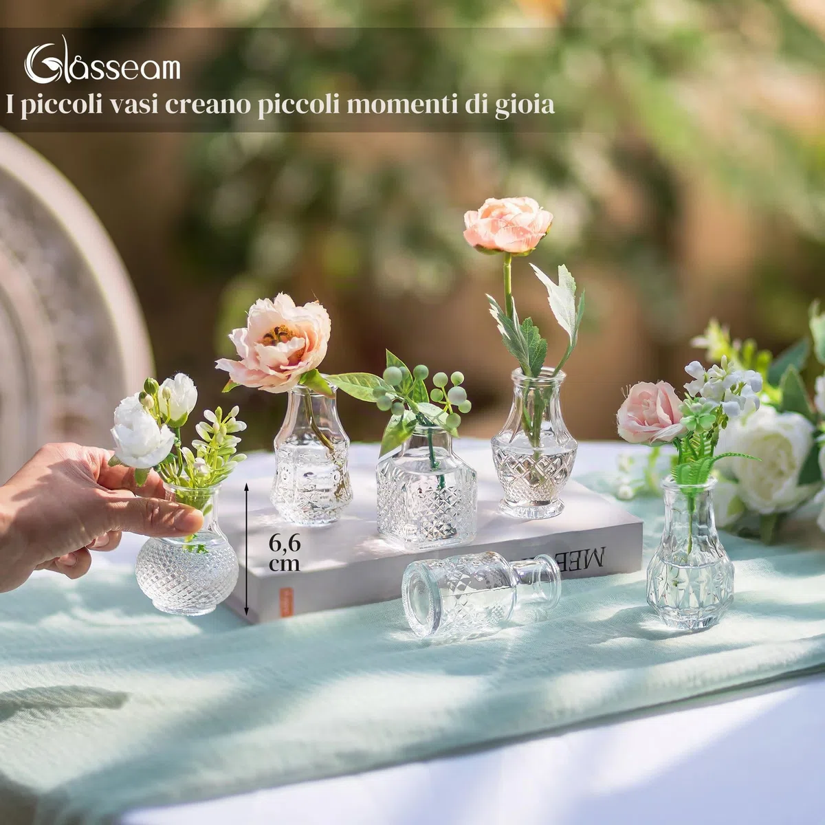 Glasseam Piccoli Vasi per Fiori per Centrotavola: Set di 20 Mini Vasi in Vetro Trasparente per Decorazioni Centrotavola per Matrimoni Tavoli da Pranzo e Tavoli da Sala da Pranzo