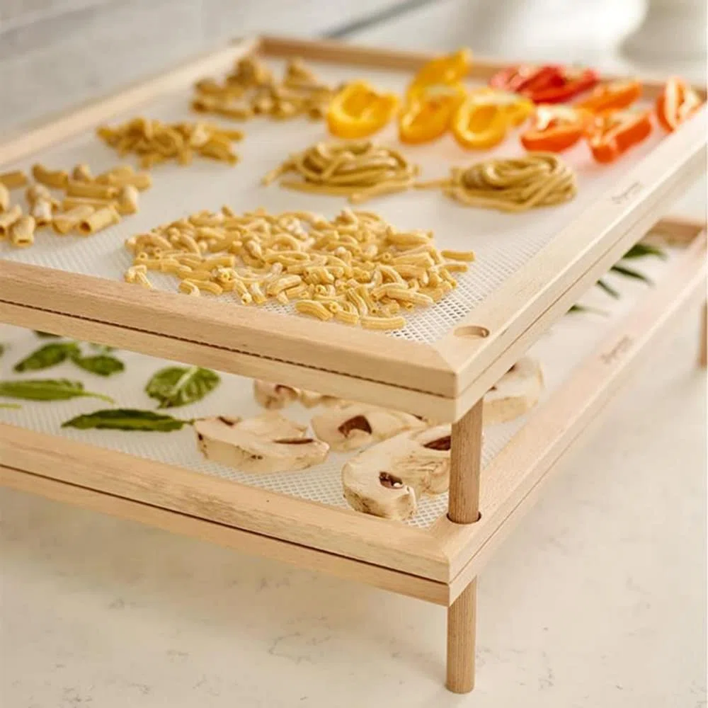 Pasta pieghevole per pasta secca, asciugatrice per pasta fatta in casa, pasta in legno naturale con 4 aste di base singola