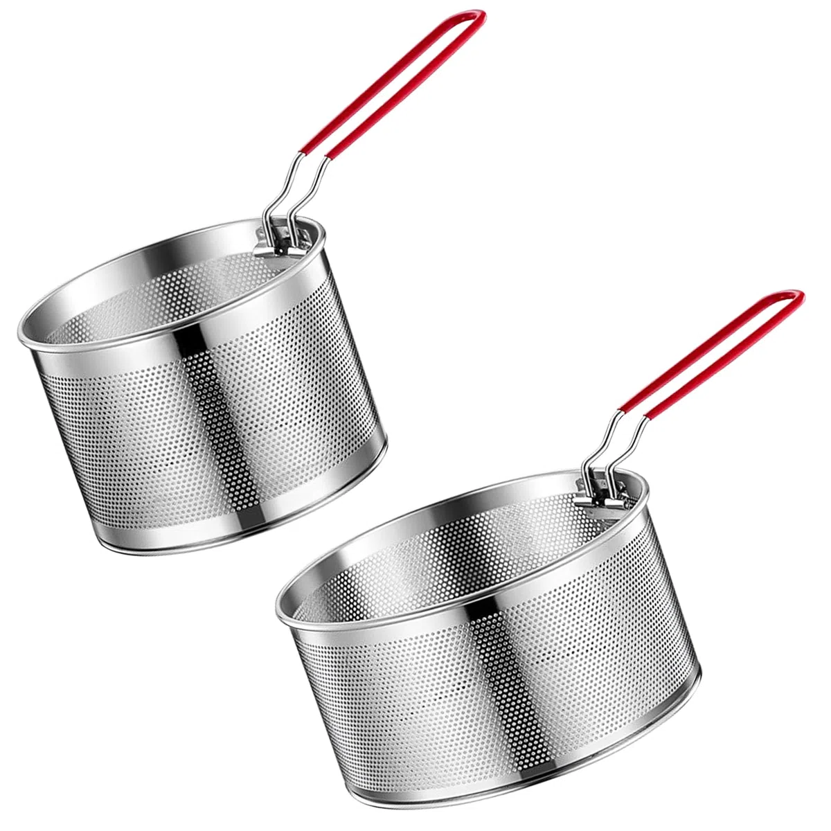 OMJMYY Set di 2 Cestello per Pasta 18/20 cm Colapasta Acciaio Inox Scolapasta con Manico Rimovibile Colino Acciaio Inox Maglia Fine per Lavare Friggere Cuocere a Vapore Drenare