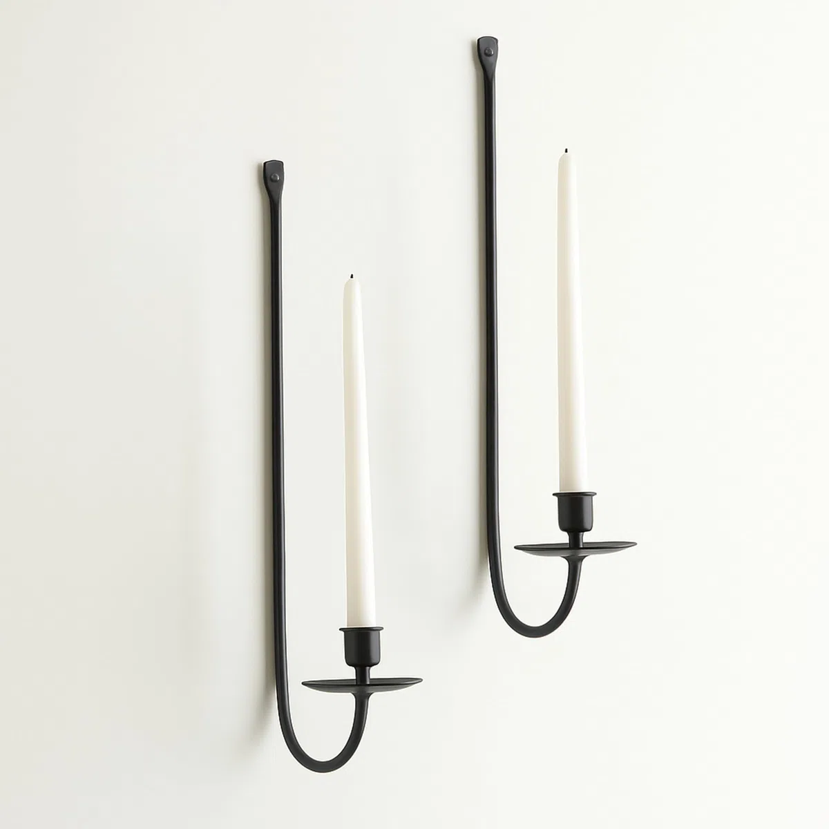 Set di 2 portacandele da parete in metallo, moderni portacandele da parete per soggiorno, fattoria, camino, matrimonio, 41,5 x 12,7 x 7,6 cm (nero)