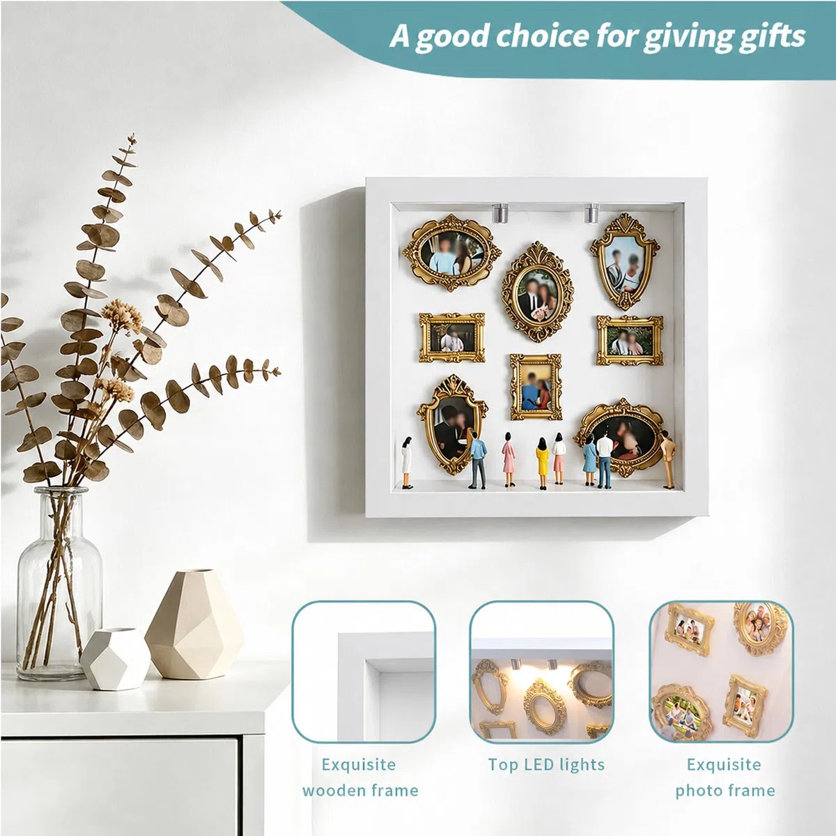 Diy Mini Museum Silhouette Box, RosyFate Shadow Box Frame con Mini Cornice e Figurine in Miniatura, Mini Museo Foto Idea Fai da Te Decorazioni Casa per Anniversario, Compleanno (Bianco)