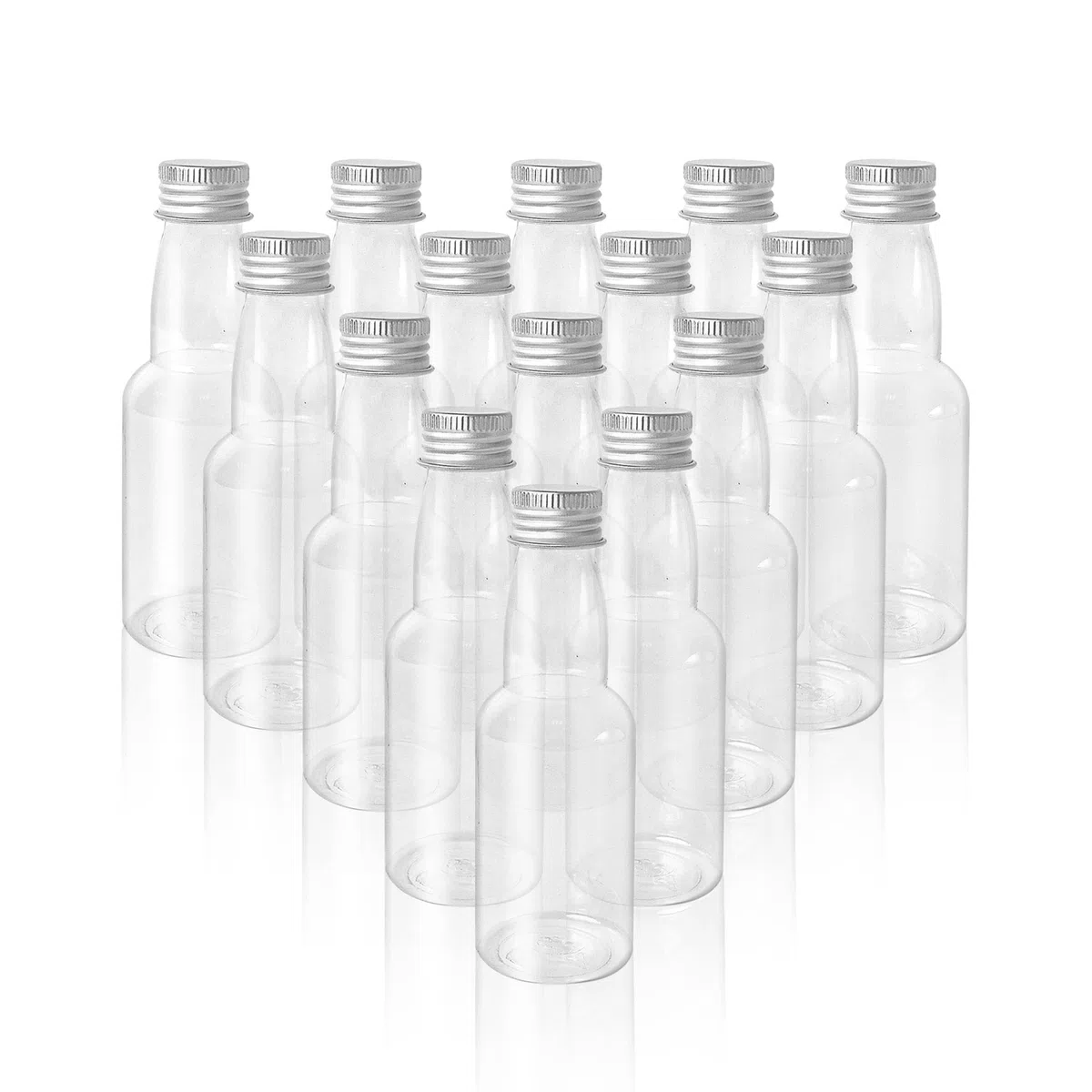 Confezione da 50 mini bottiglie per liquore, 60 ml di plastica con tappo a vite, riutilizzabili piccole bottiglie di liquore per matrimoni, feste, viaggi