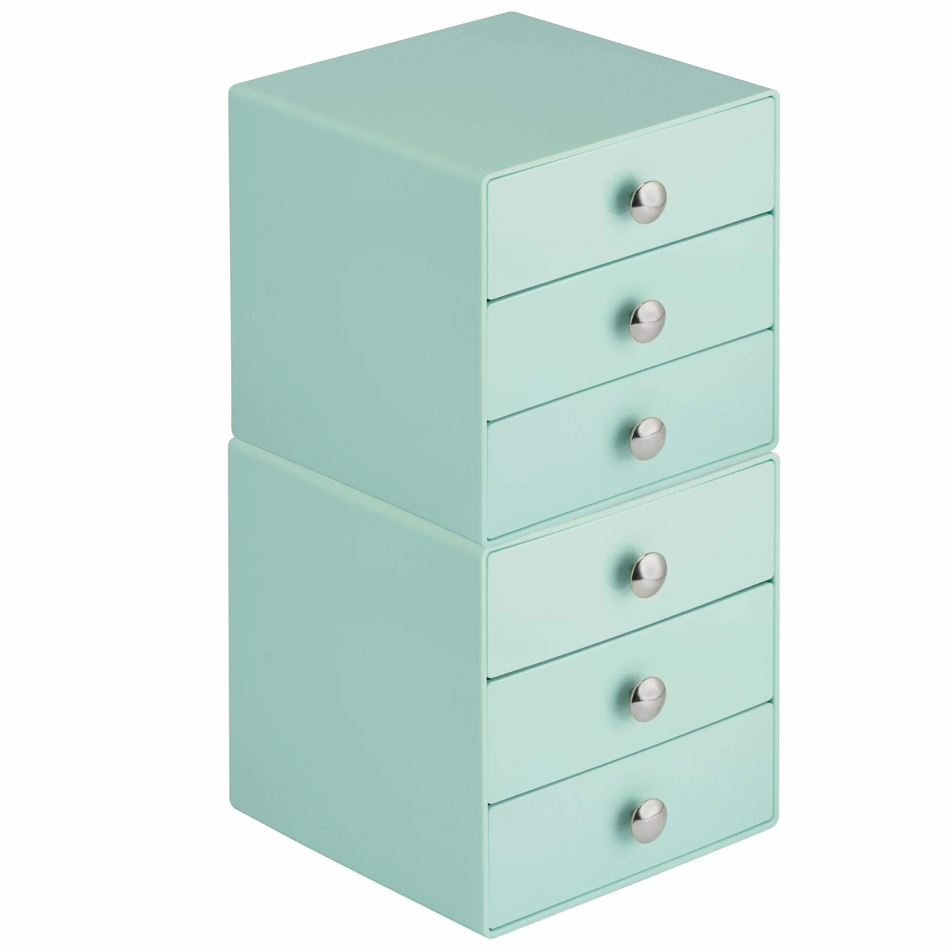 iDesign Drawers Cassetti Porta Trucchi, Mini Cassettiera Di Qualità Per Make Up, Bijoux Ecc., Cubi Porta Cosmetici Con 3 Cassetti, Plastica Verde Menta