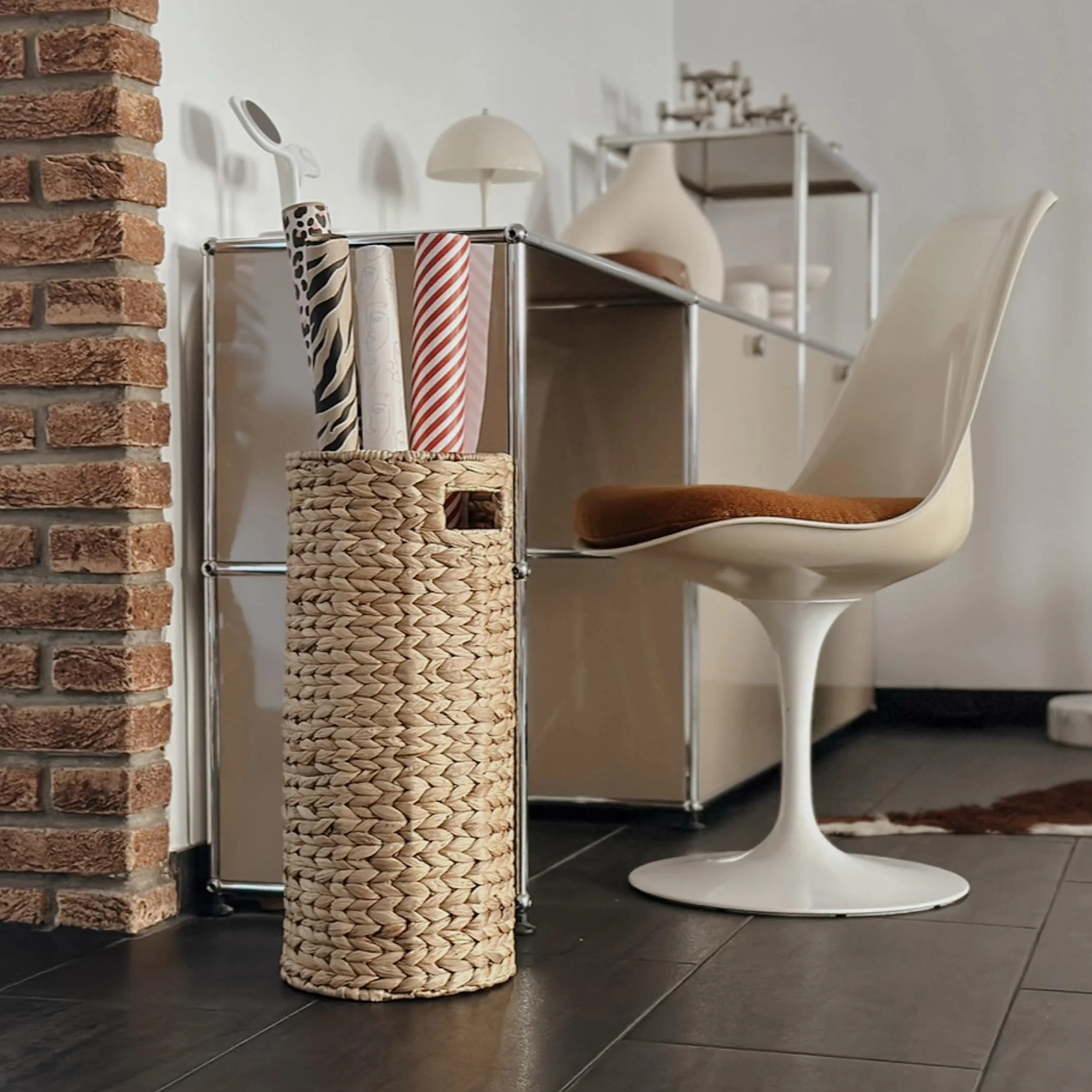 Decorasian Portaombrelli alto in giacinto d'acqua effetto rattan, portaombrelli, Ø 22 cm, altezza 50 cm, naturale, per corridoio e guardaroba, carta da regalo e rotoli di poster
