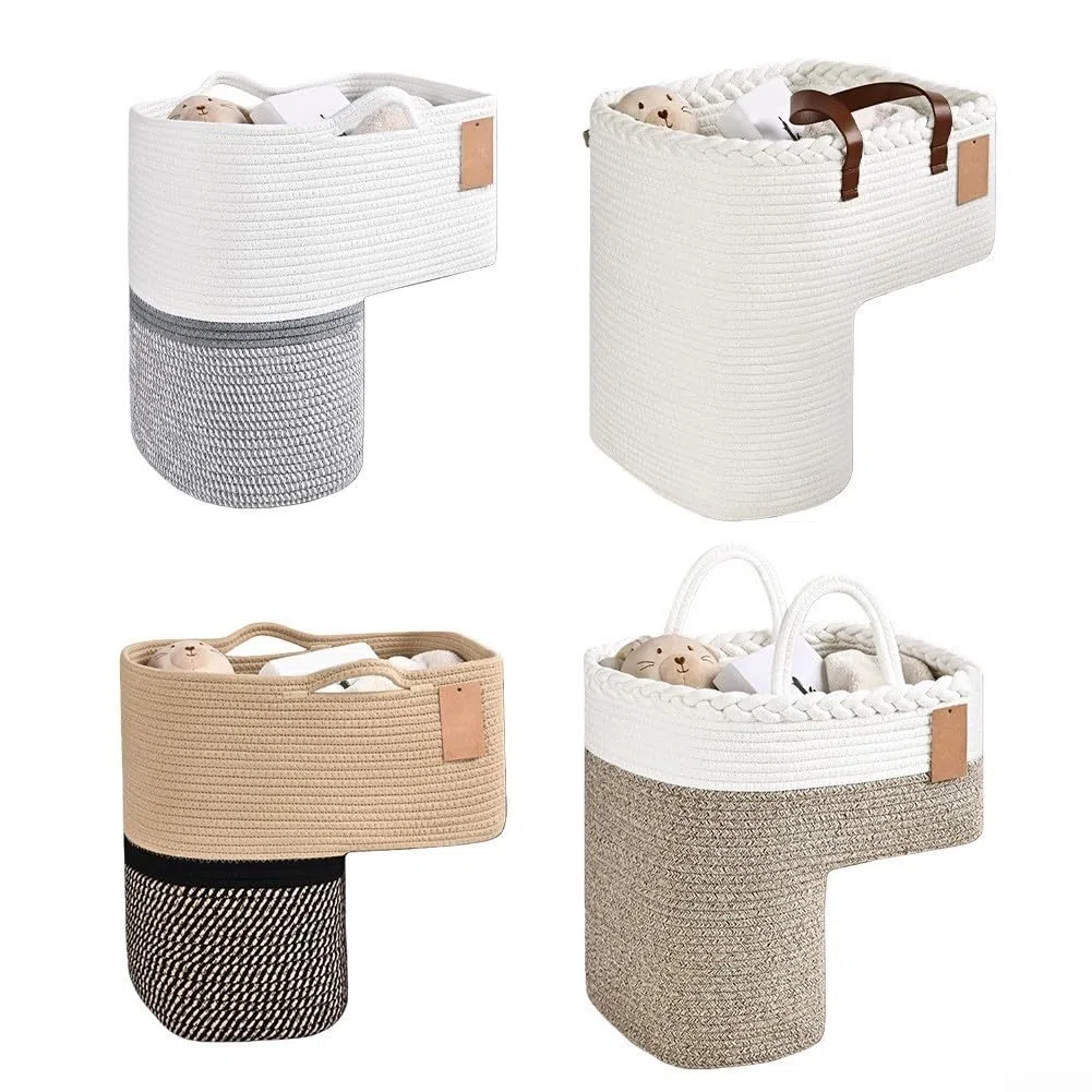 Cestino per scale in tessuto con manici, cestino portaoggetti in lino per gradini in moquette, organizer per giocattoli, libri, telefoni e articoli per la casa con elegante design neutro (A)