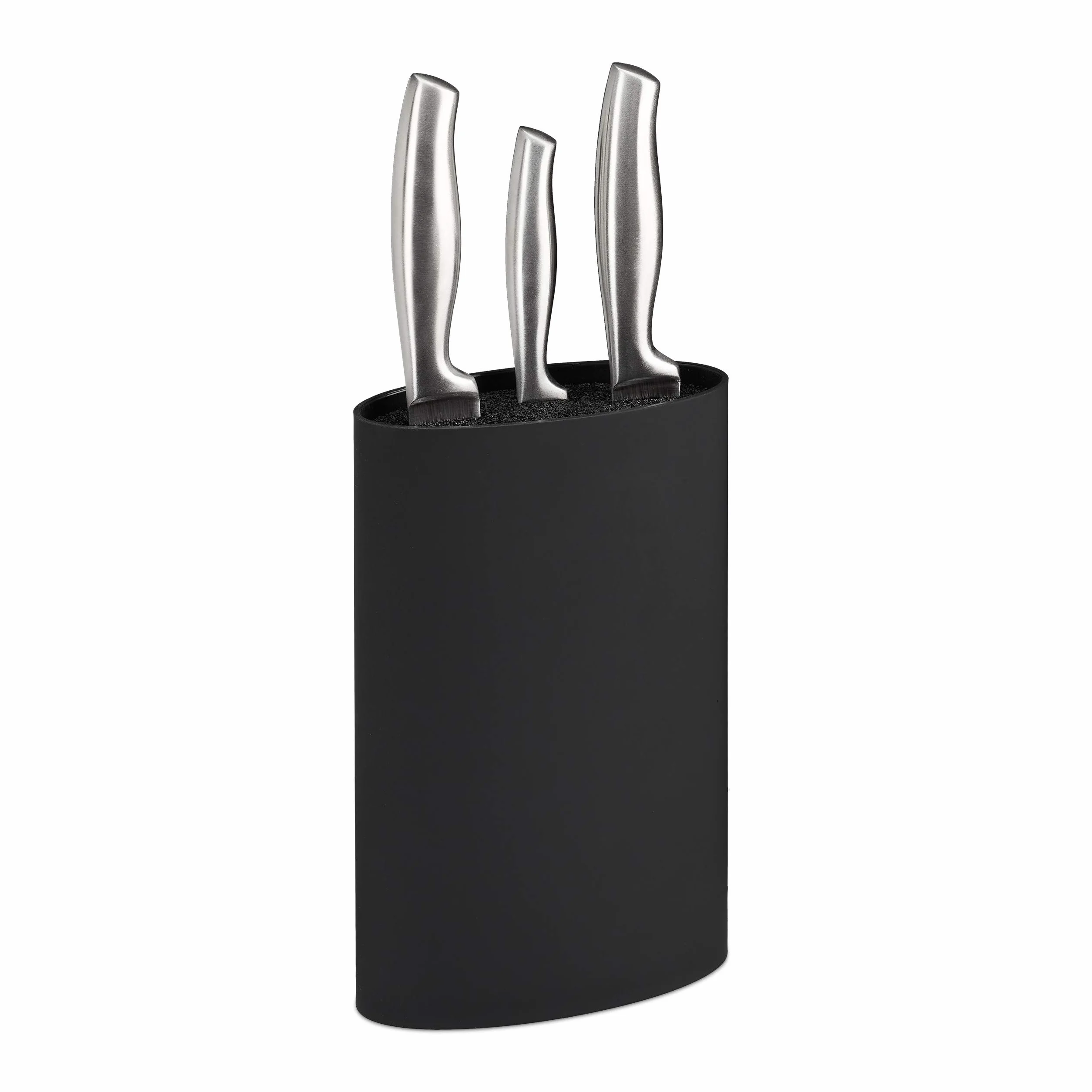 Relaxdays Portacoltelli Ovale, Ceppo Vuoto per i Coltelli, Blocco con le Setole, HxLxP: 22 x 16,5 x 6,5 cm ca., Nero
