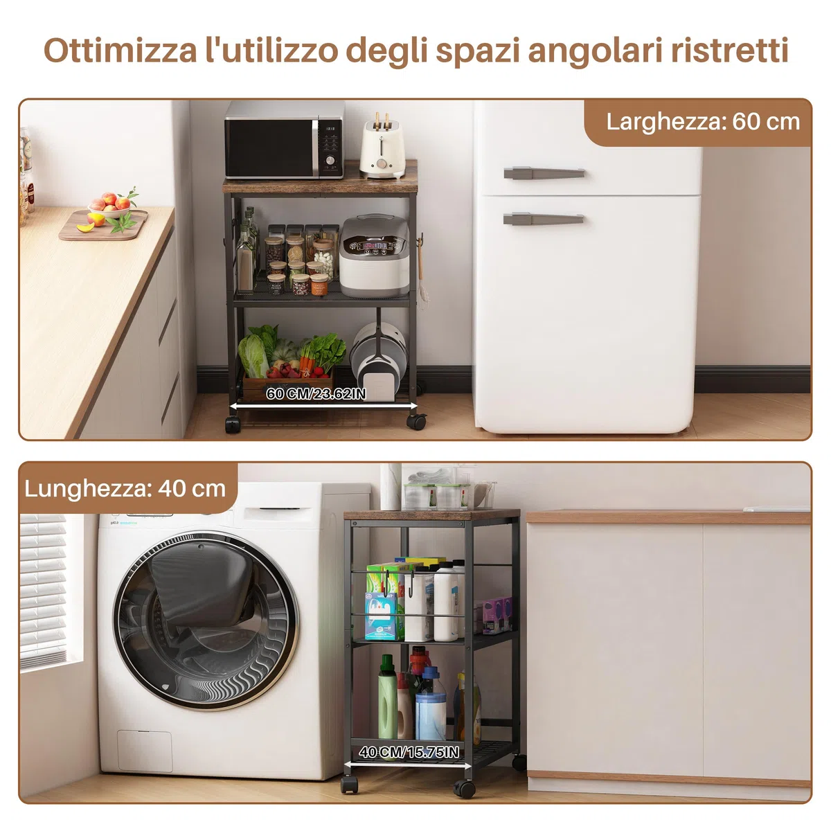 Carrello da Cucina con Microonde su Ruote,Tavolo per Microonde a 3 Ripiani con Spazio di Archiviazione,Piccolo Scaffale per Carrello da caffè per Organizzare Il Soggiorno O L'Ufficio.