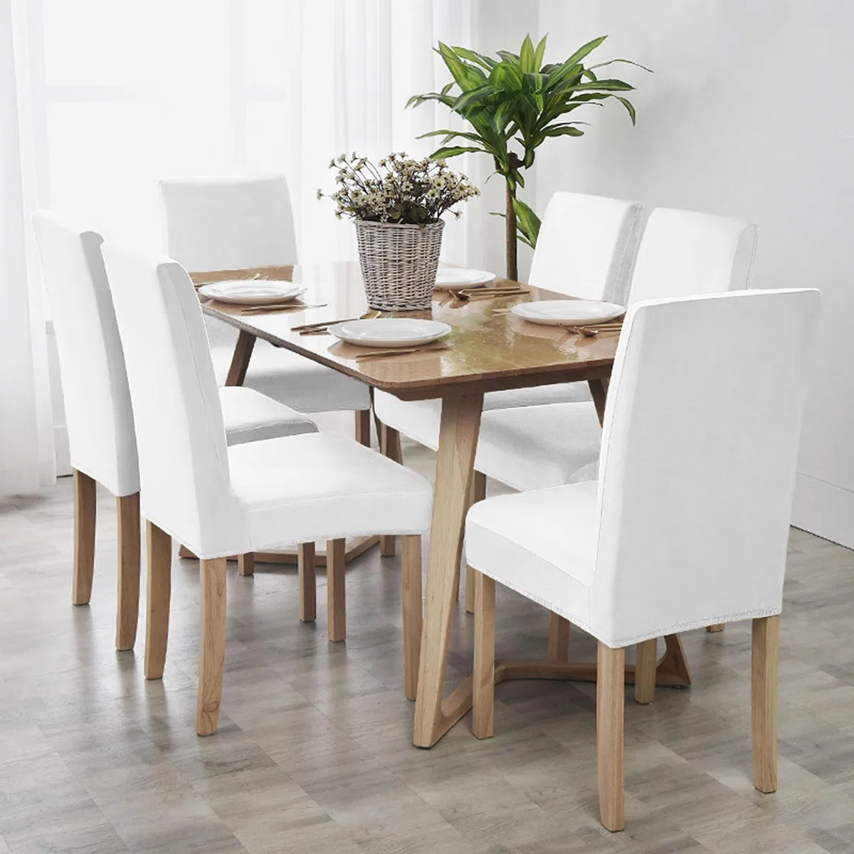 Coprisedie con Schienale 4 Pezzi in Velluto Elasticizzati, Universale, Copri sedia Cucina Soggiorno Super Morbido Comodo Anti-Graffio - Bianco