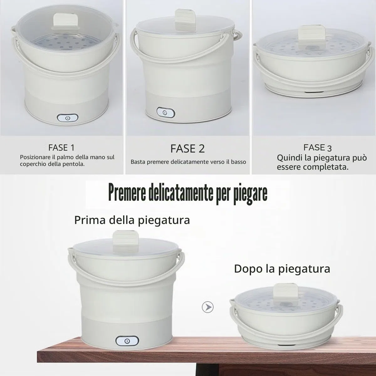 Pentola elettrica pieghevole da viaggio, portatile, 1 l, mini pentola da viaggio, per dormitorio, campeggio, casa, ufficio