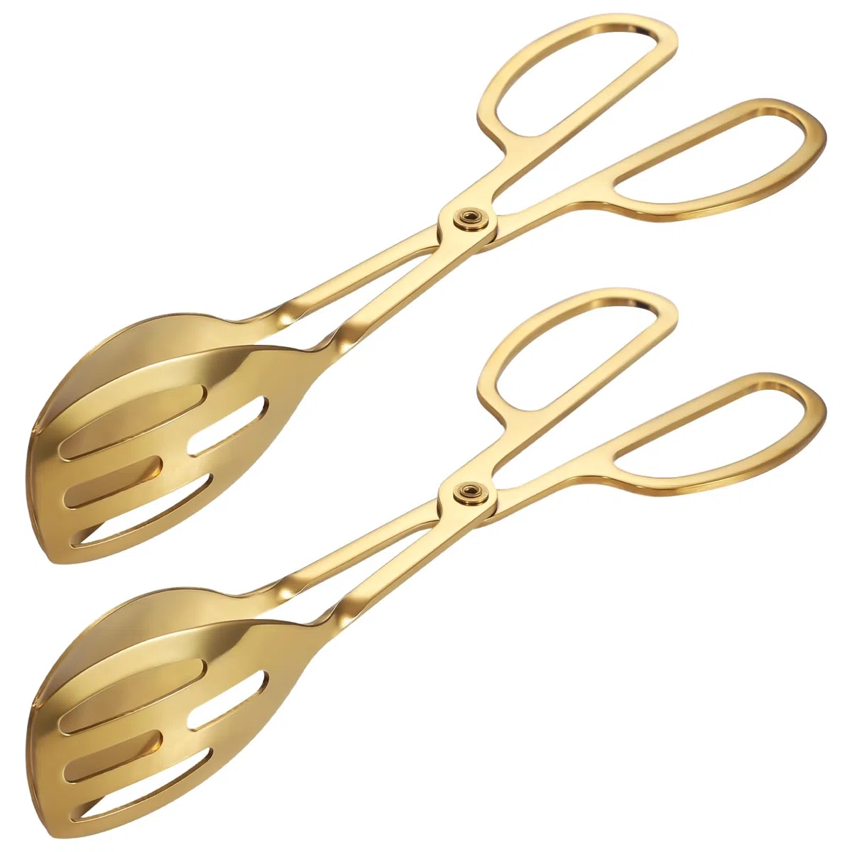 2 pinze per alimenti in acciaio inox dorato, utensili da insalata con comodi manici a doppio anello, 22,9 cm, testa a doppia faccia, larga, per feste, matrimoni e uso quotidiano