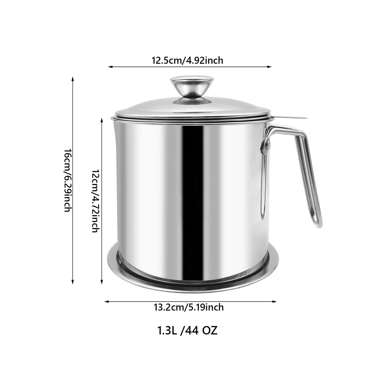 Bacon - Contenitore per grasso con colino, filtro per grasso da 1,3 l e contenitore con coperchio antipolvere, filtro dell'olio in acciaio inossidabile 304 con rete fine, 1,3 l