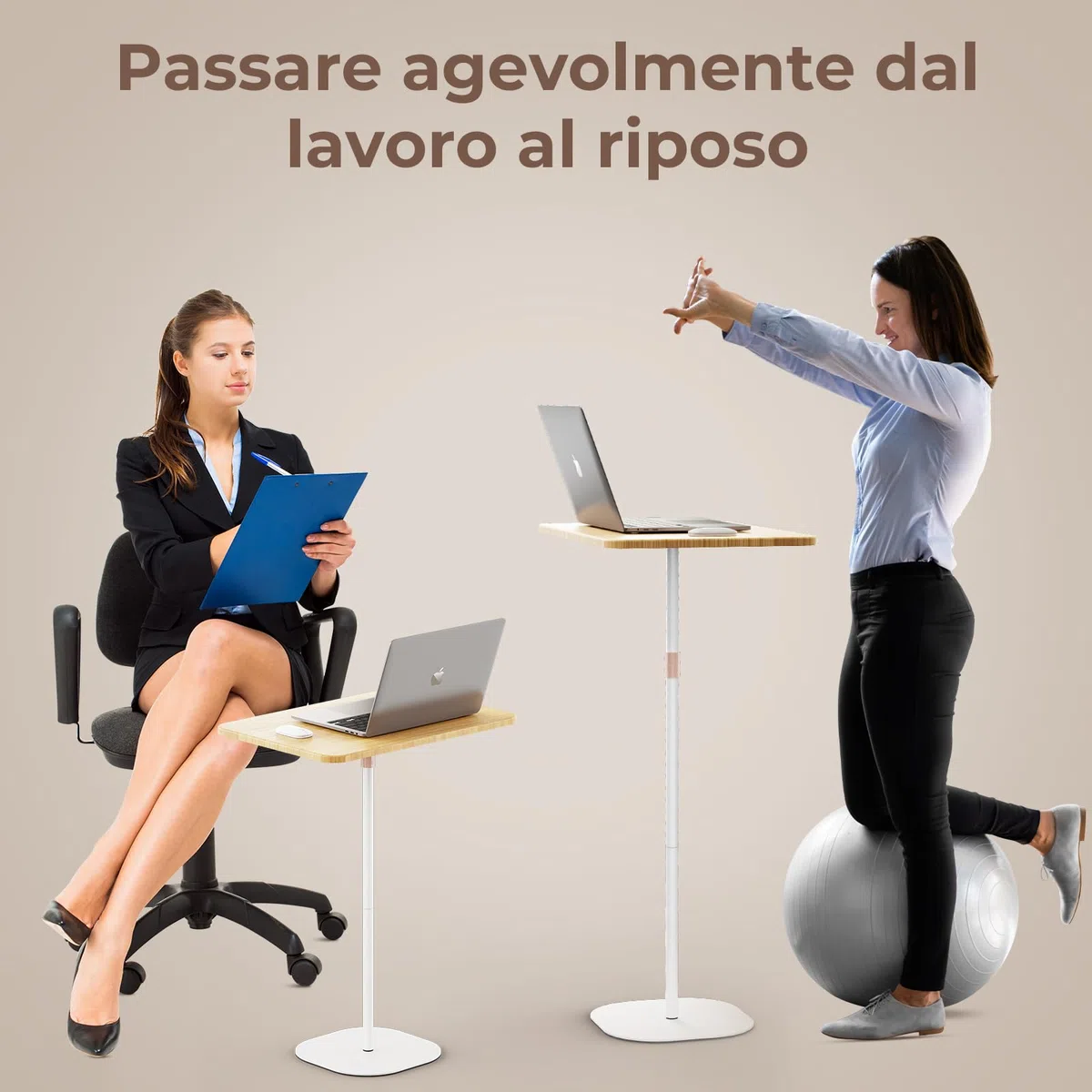 Supporto PC Portatile con Altezza Regolabile 46-120 cm, Tavolino Regolabile per Lavoro Studio, Tavolo del Computer Spostabile per uffici/sale conferenze/camere da letto/letto e divano Bianco