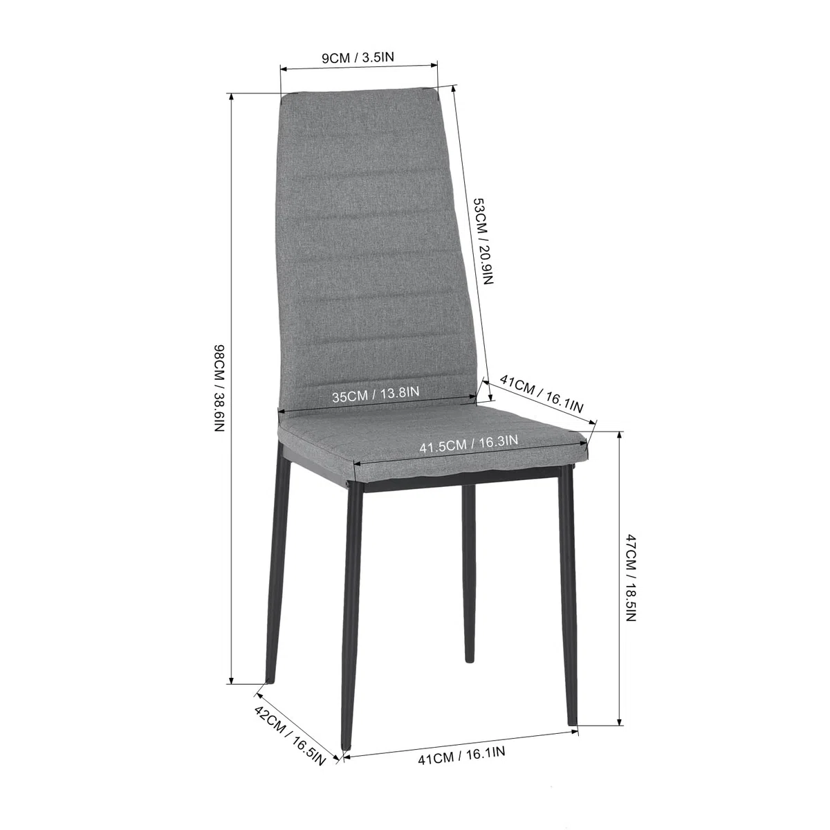buybyroom - Set di 4 sedie da cucina/sala da pranzo, comode sedie imbottite rivestite in tessuto, con schienale, gambe in metallo, colore: grigio