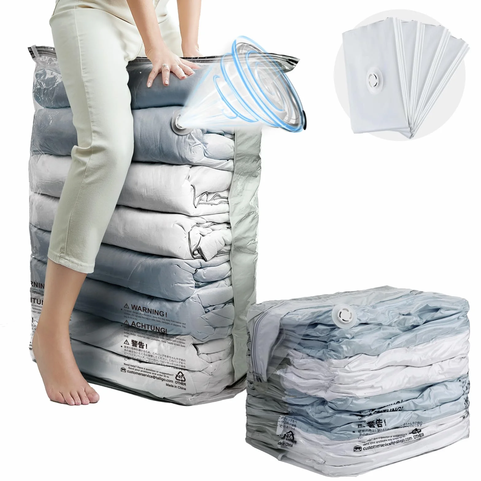 TAILI Sacchetti Sottovuoto Vestiti, Jumbo 4 Pack (80x100x38 cm), Buste Sottovuoto Vestiti Extra Large per Piumoni, Coperte, Trapunte, liberare spazio Organizzatore di armadi borse per abiti