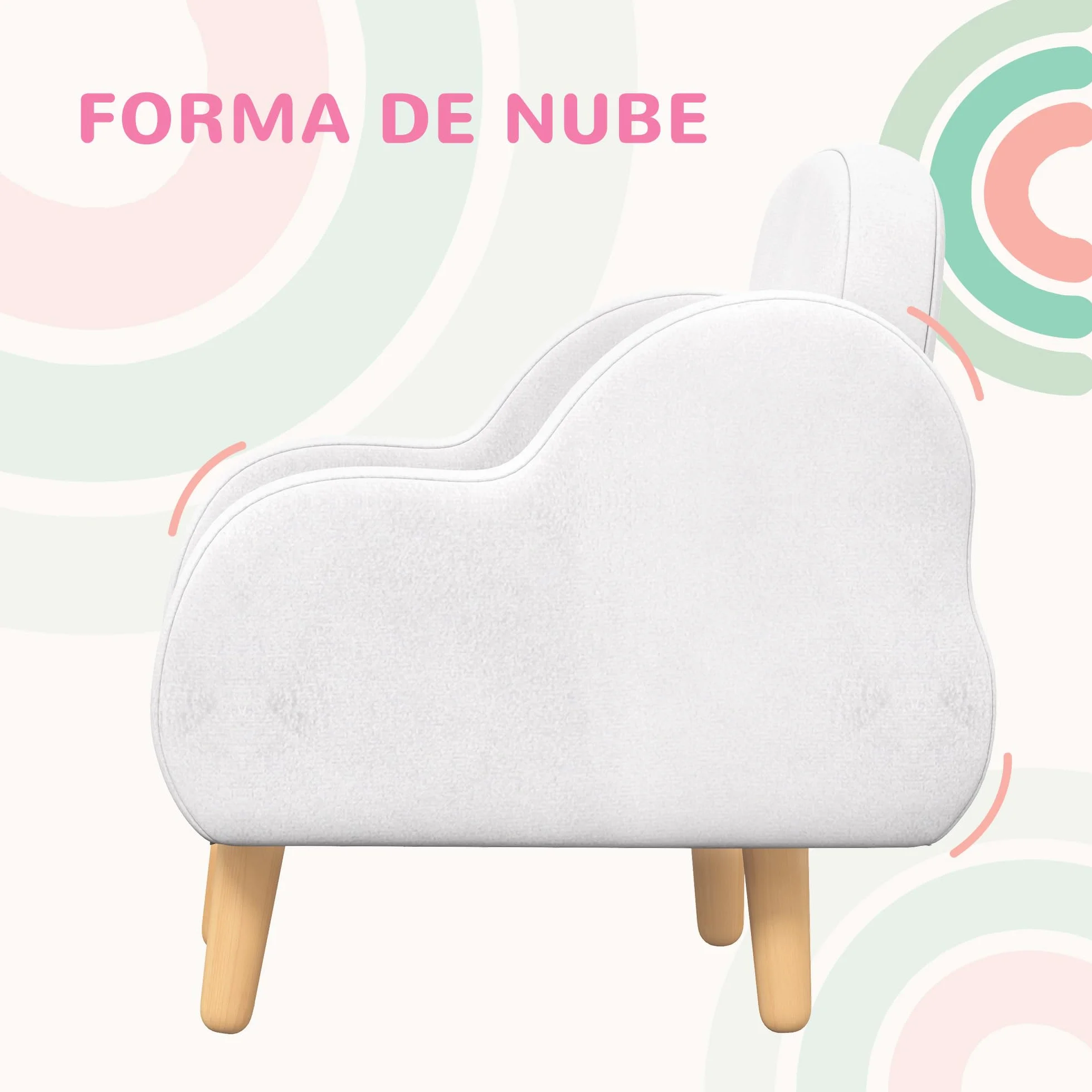 ZONEKIZ Poltroncina per Bambini Stile Scandinavo con Braccioli a Nuvola, Poltrona Piccola per Bambini fino a 3 Anni in Tessuto, 46x51x55 cm, Bianco