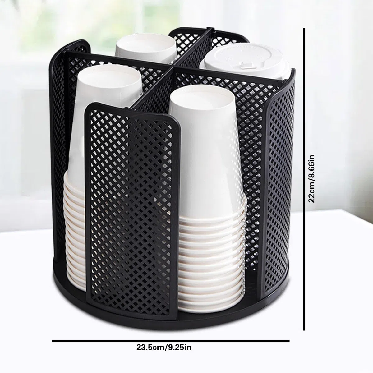 Porta Bicchieri Di Plastica, Portabicchieri Girevole a 360, Dispenser Bicchieri Di Plastica Con 4 Scomparti, Portabicchieri Dispenser per Caffè Negozio Casa Ufficio Buffet