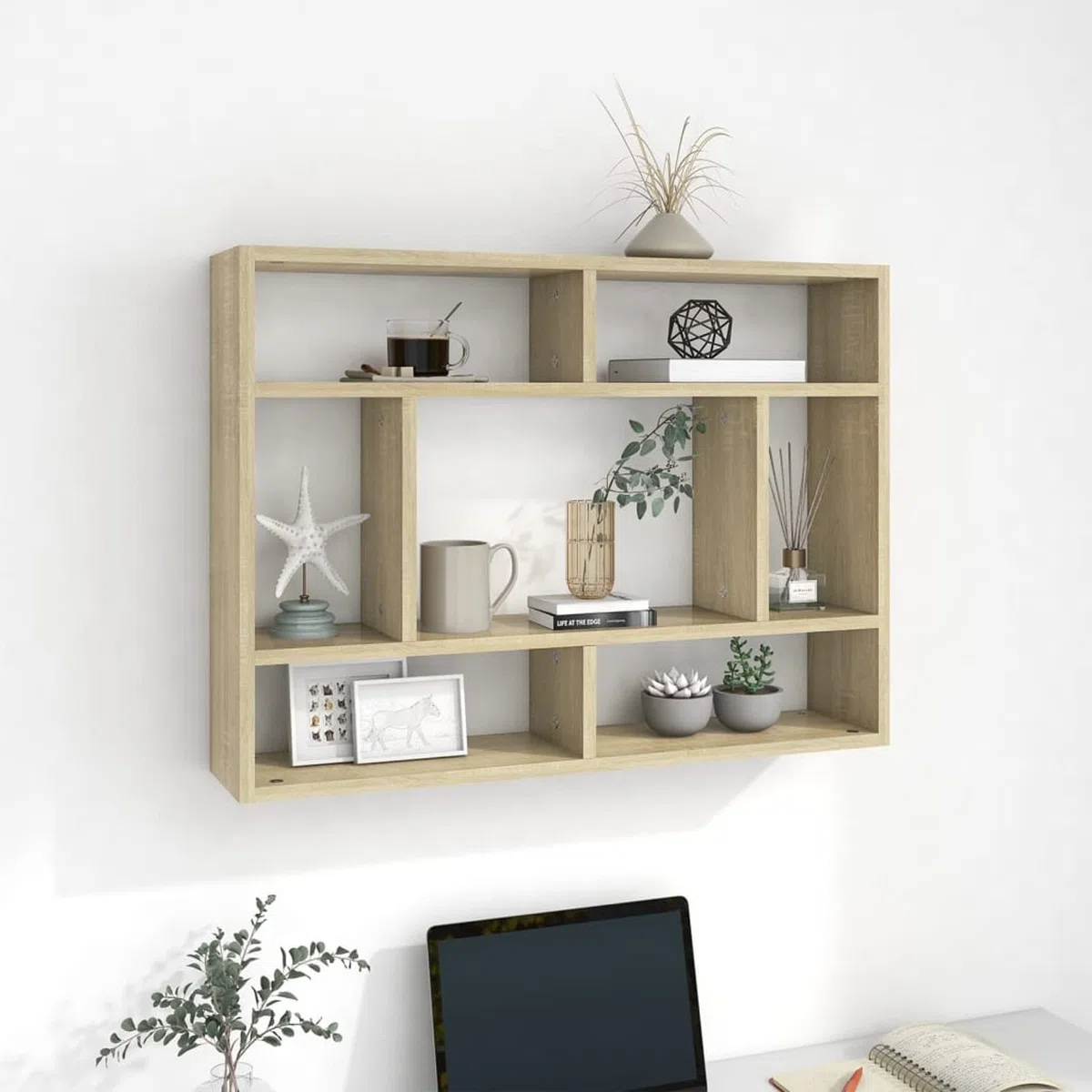 Gecheer Mensola da parete con scomparti aperti, per CD, DVD, in legno di rovere Sonoma, 75 x 16 x 55 cm, for libri, collezioni, decorazioni
