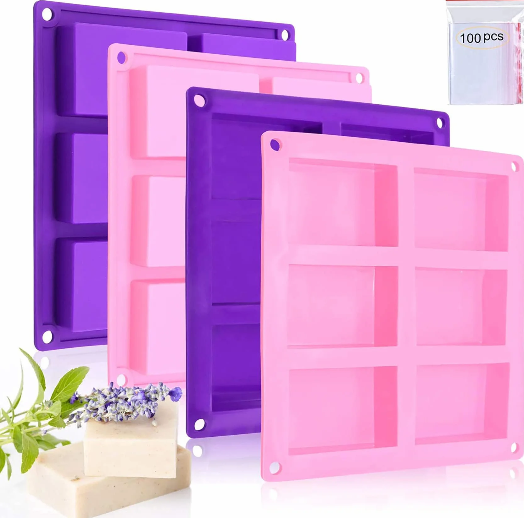 Bangp Stampi rettangolari in silicone, stampi per sapone fatti in casa, torte, pane, stampi da forno, cioccolato, caramelle, cubetti di ghiaccio, portasapone, fai da te