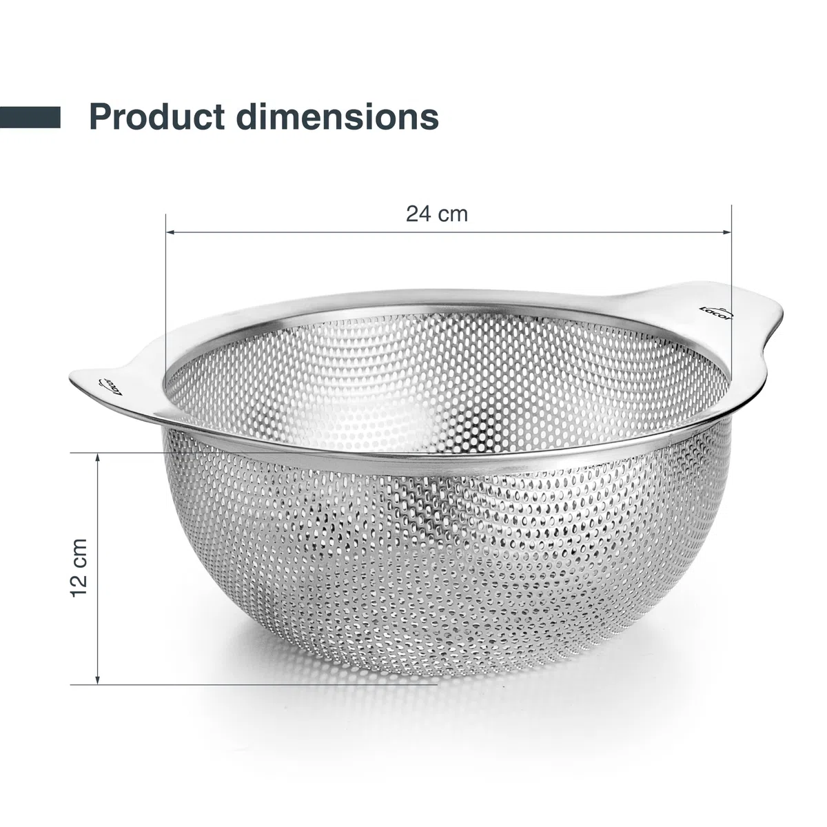 Lacor 62736 - Scolapasta Cucina Inox, Acciaio Inossidabile 18/10 e Ø24 cm | Grande contenitore impilabile con manici per scolare verdura o pasta. Adatto a pentole e lavastoviglie.