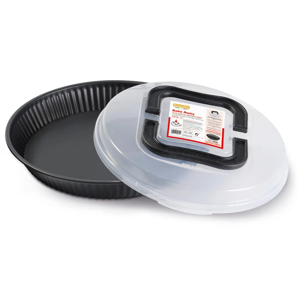 Guardini, Stampo crostata Ø 28 cm con coperchio per trasporto, Acciaio con rivestimento antiaderente, Nero, Made in Italy, Linea Bake Away