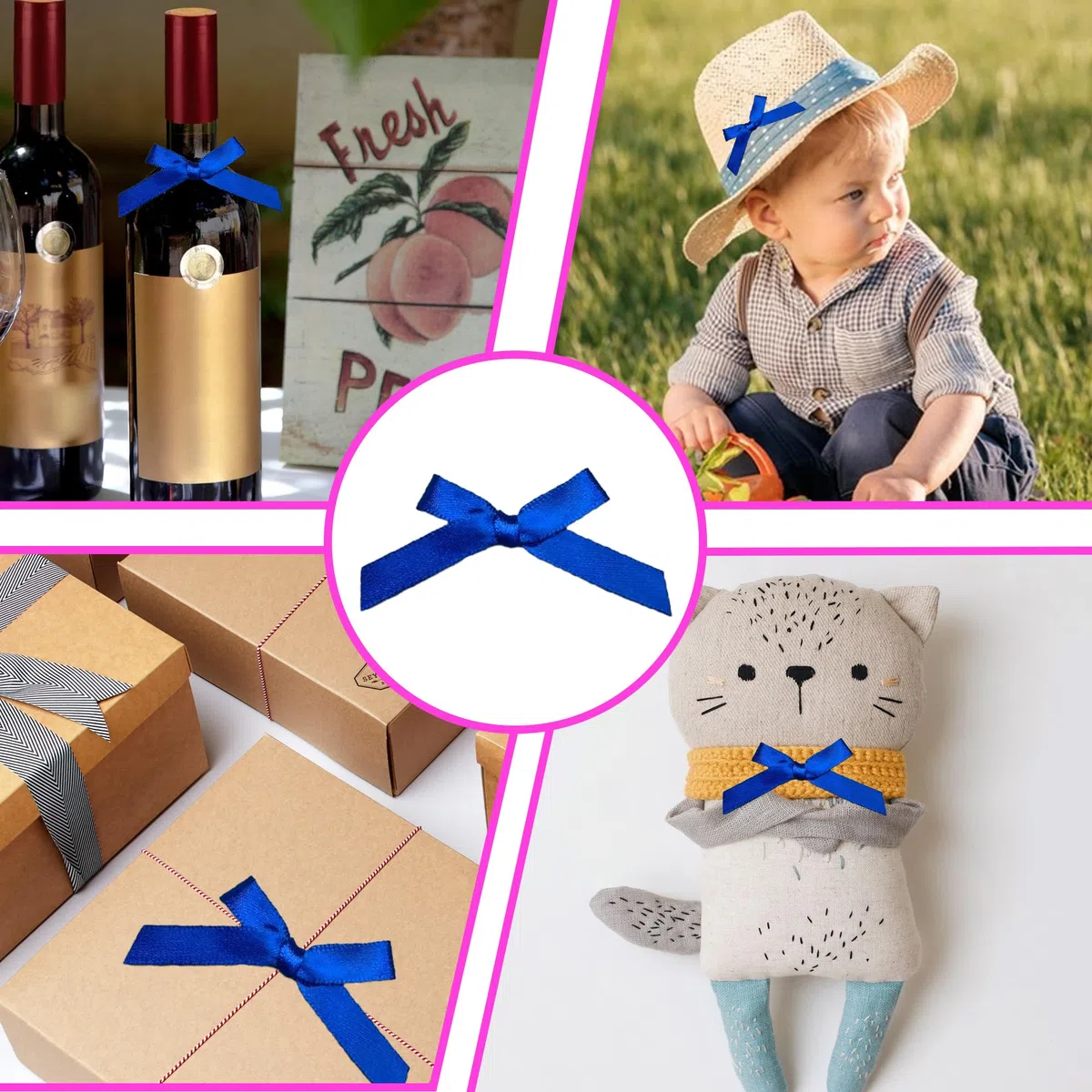 100 pezzi Fiocco con elastico Fiocchi per il fai da te Bowknot Minifiocchi Fiocchi in nastro di raso Fiocchi in raso con elastici per matrimoni, prodotti artigianali (Blu marino)