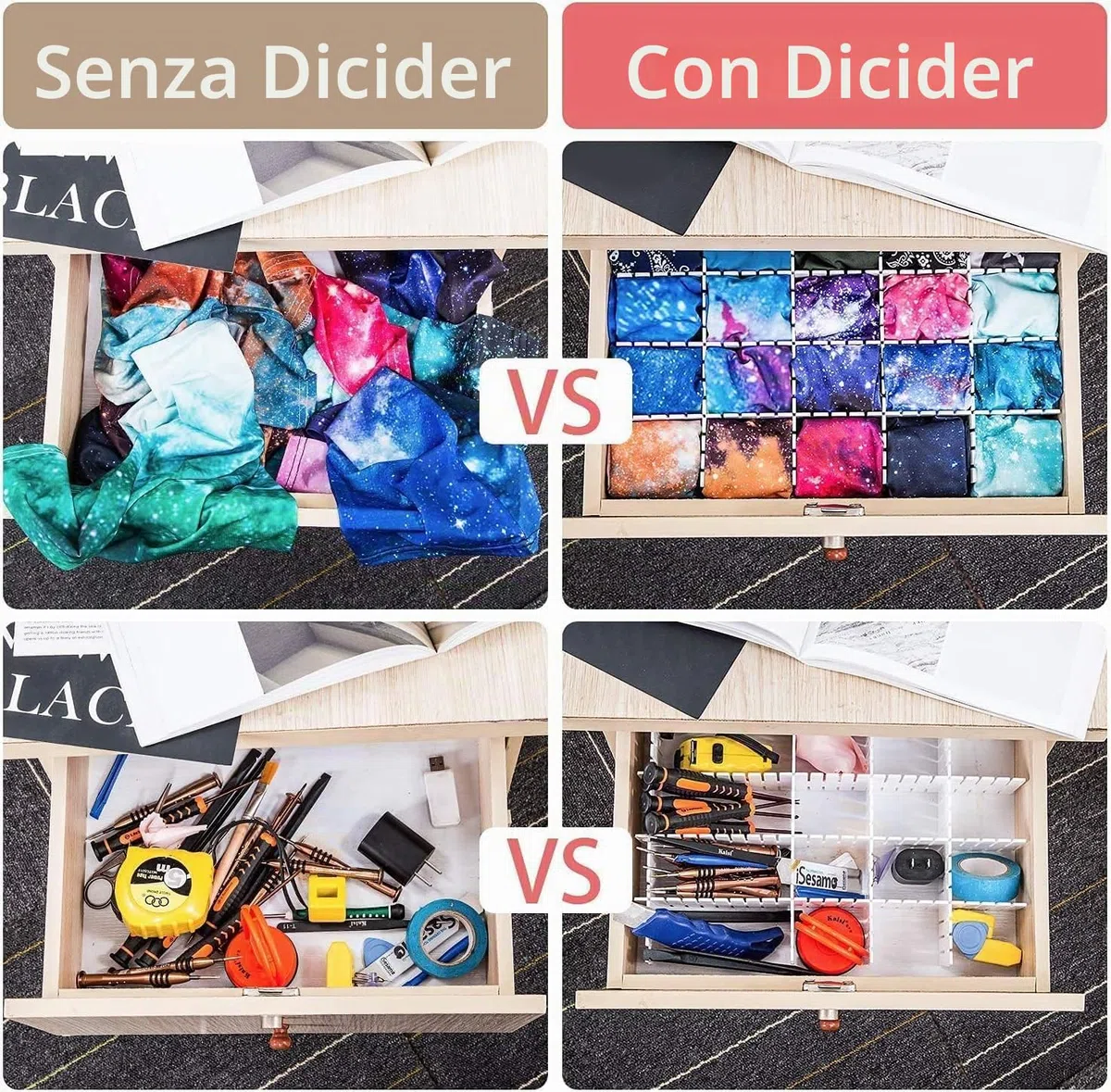 40 Pezzi Separatori Cassetti Organizzatore Cassetto Regolabili per Biancheria Intima, Calze, Trucco, Forniture per Ufficio, Bianco
