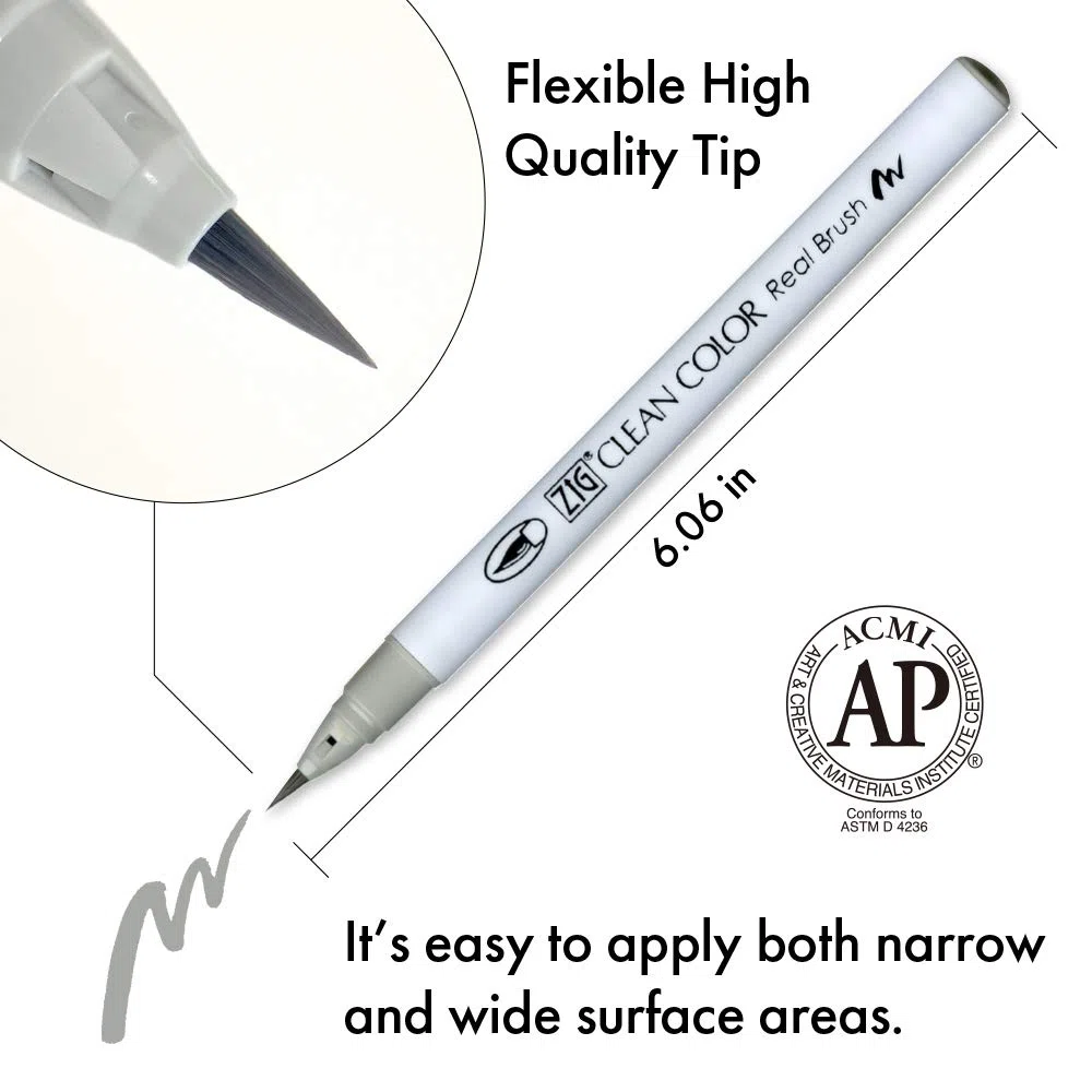 Kuretake ZIG Clean Color Real Brush Marker, punte flessibili a pennello, pennelli ad acquerello per pittura, disegno, calligrafia e lettering a pennello per artisti, prodotto in Giappone (set di 6