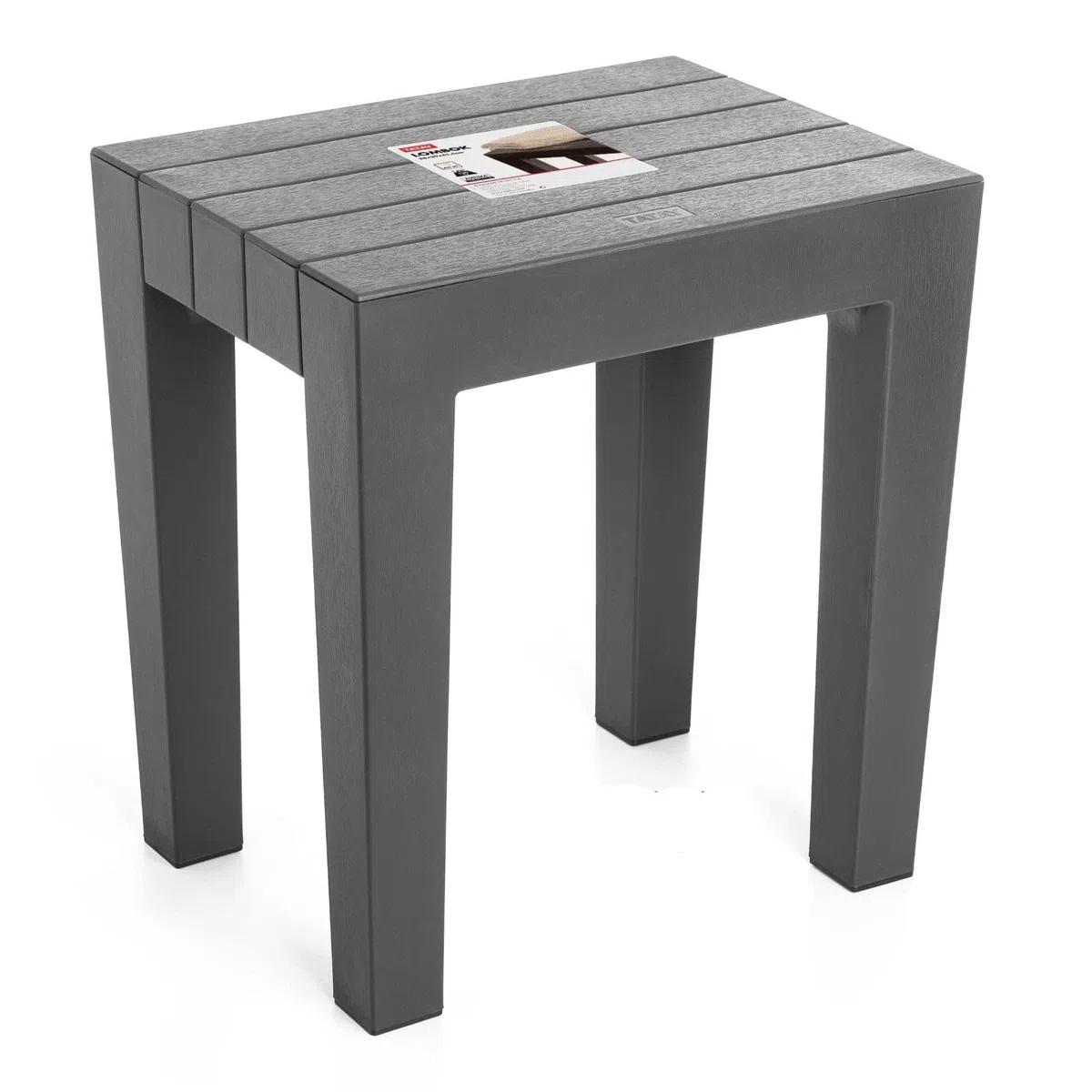 TATAY Sgabello Rettangolare Lombok, Polipropilene, Senza BPA, Finitura Effetto Legno, la Protezione anti-UVA, Anche 130 kg, Adatto a 38 x 29 x 41 cm Interni ed Esterni, Grigio