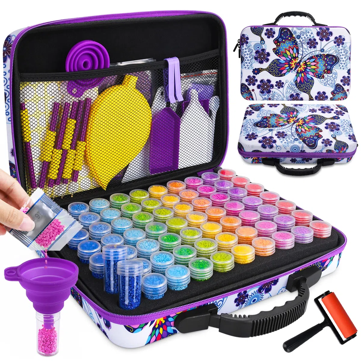 Strumenti di Pittura Diamante,Diamond Painting Kit Completo,132 Pezzi DIY Diamond Painting Kit,con 70 scomparti, per Fai da Te, Nail Art,Lavori Artigianali,Orecchini