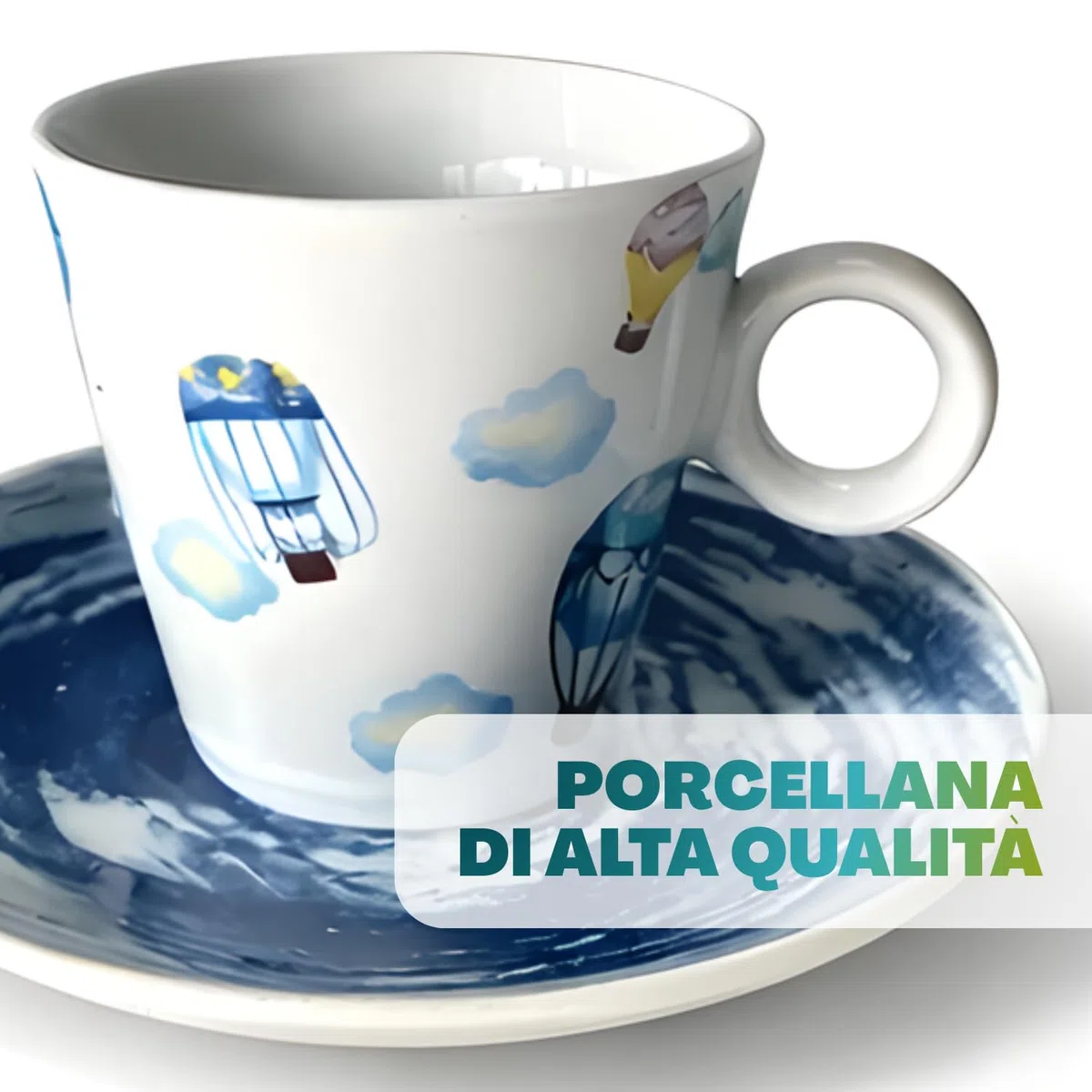 PALUPLUS Set 12 Tazzine Caffè con Piattino in Porcellana da 80 ml, Tazze da Espresso con manico, Lavabili in Lavastoviglie, adatte per Microonde, FANTASIA OCEAN -268