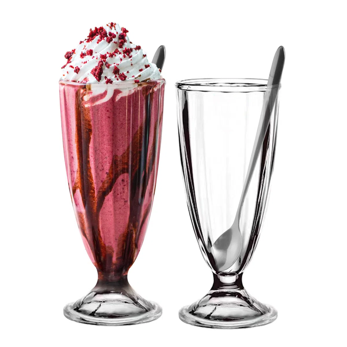 Set di 2 bicchieri per frappè, fontana di soda con cucchiai, frullati, gelato e soda, 342 ml, trasparente