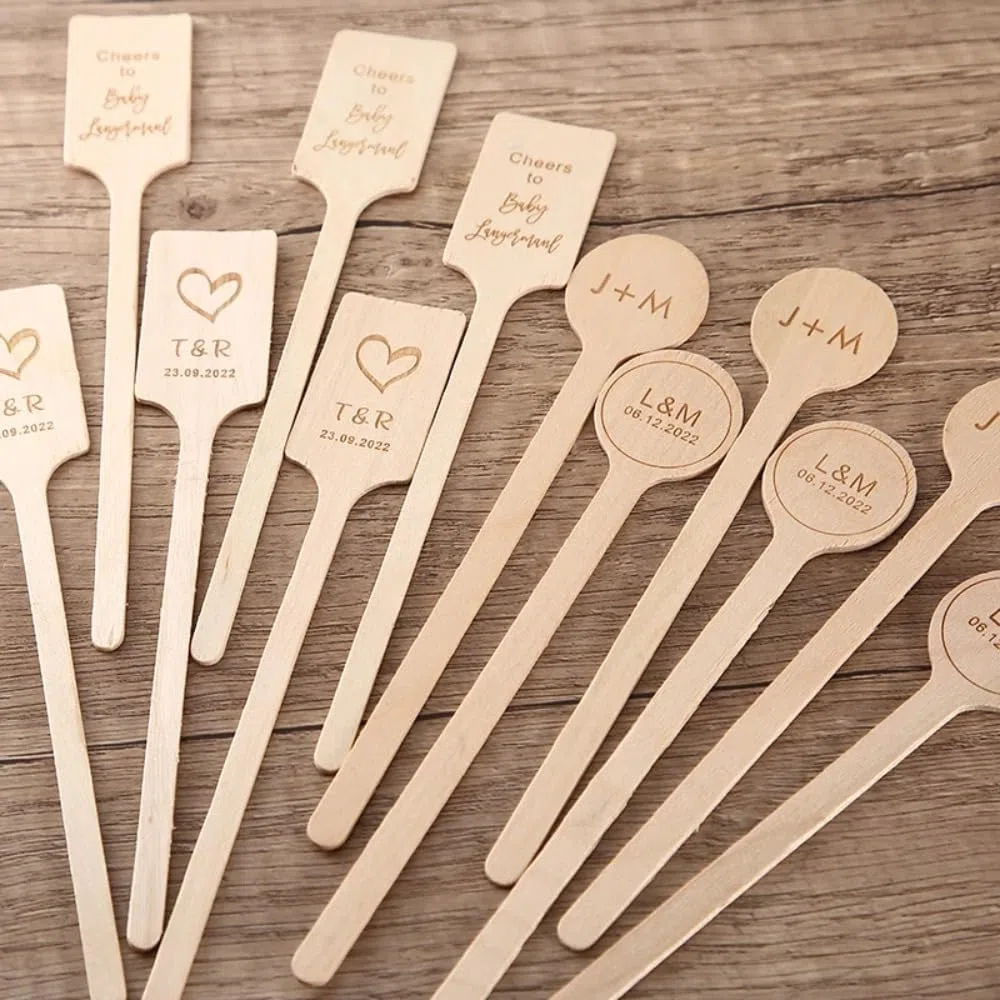 Agitatore per caffè in legno personalizzato, bastoncini in legno personalizzati per matrimoni, cocktail, agitatori per bevande, cocktail (100 pezzi)