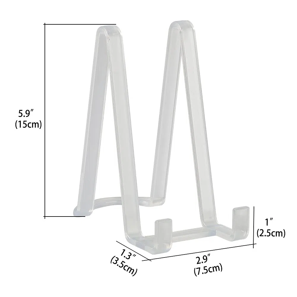 Supporti per Piatti da Esposizione - Cavalletti in Plastica per Piatti Decorativi, Cornici Foto, Dischi in Vinile e Tablet - Ideali per Arte da Tavolo - Altezza 15,2 cm - Trasparente (6 Pezzi)