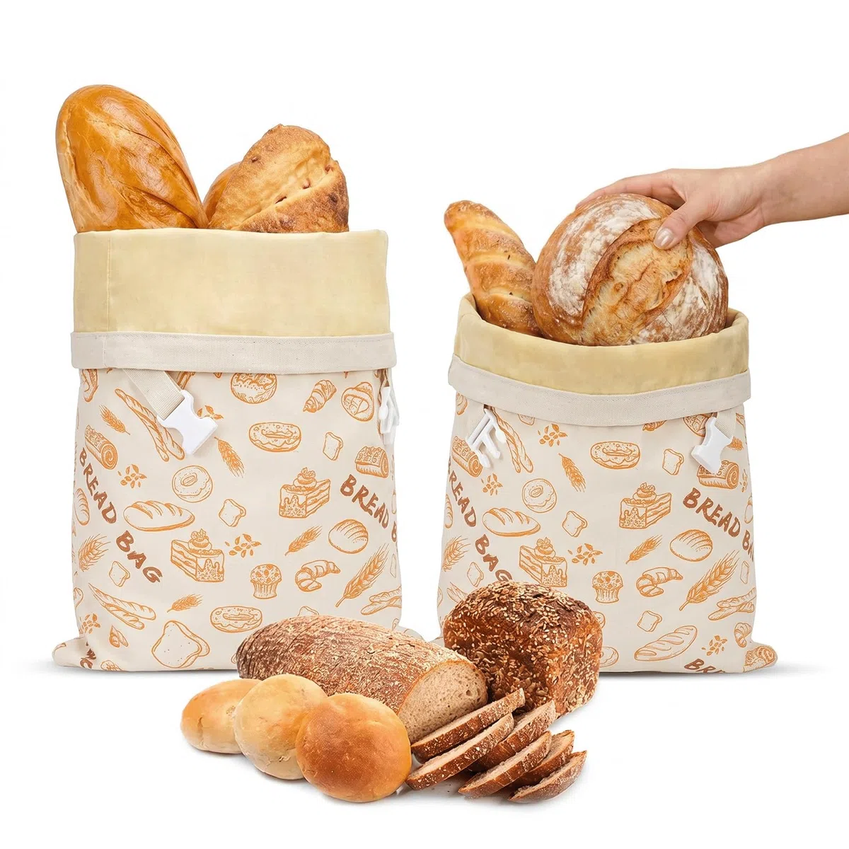 Confezione da 2 sacchetti riutilizzabili per pane di cera d'api, 44 cm x 33 sacchetti di cotone rivestiti in cera d'api naturale, per la conservazione di lievito e pane fatto in casa